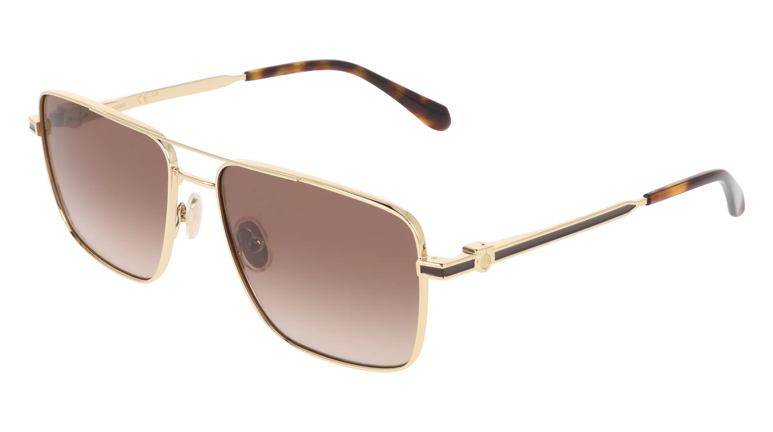 Ferragamo SF329SLBI 700 Occhiali da sole Metallo Oro Marrone Squadrata Normale Sfumato - immagine 1