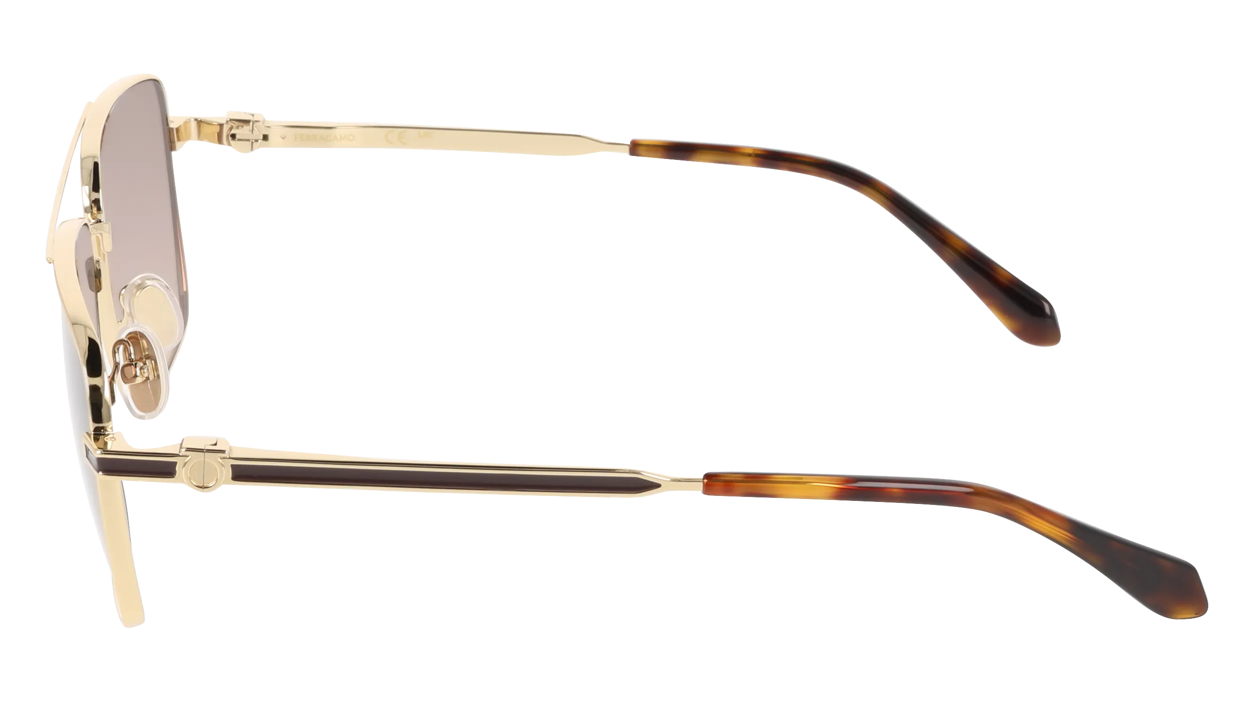 Ferragamo SF329SLBI 700 Occhiali da sole Metallo Oro Marrone Squadrata Normale Sfumato - immagine 3