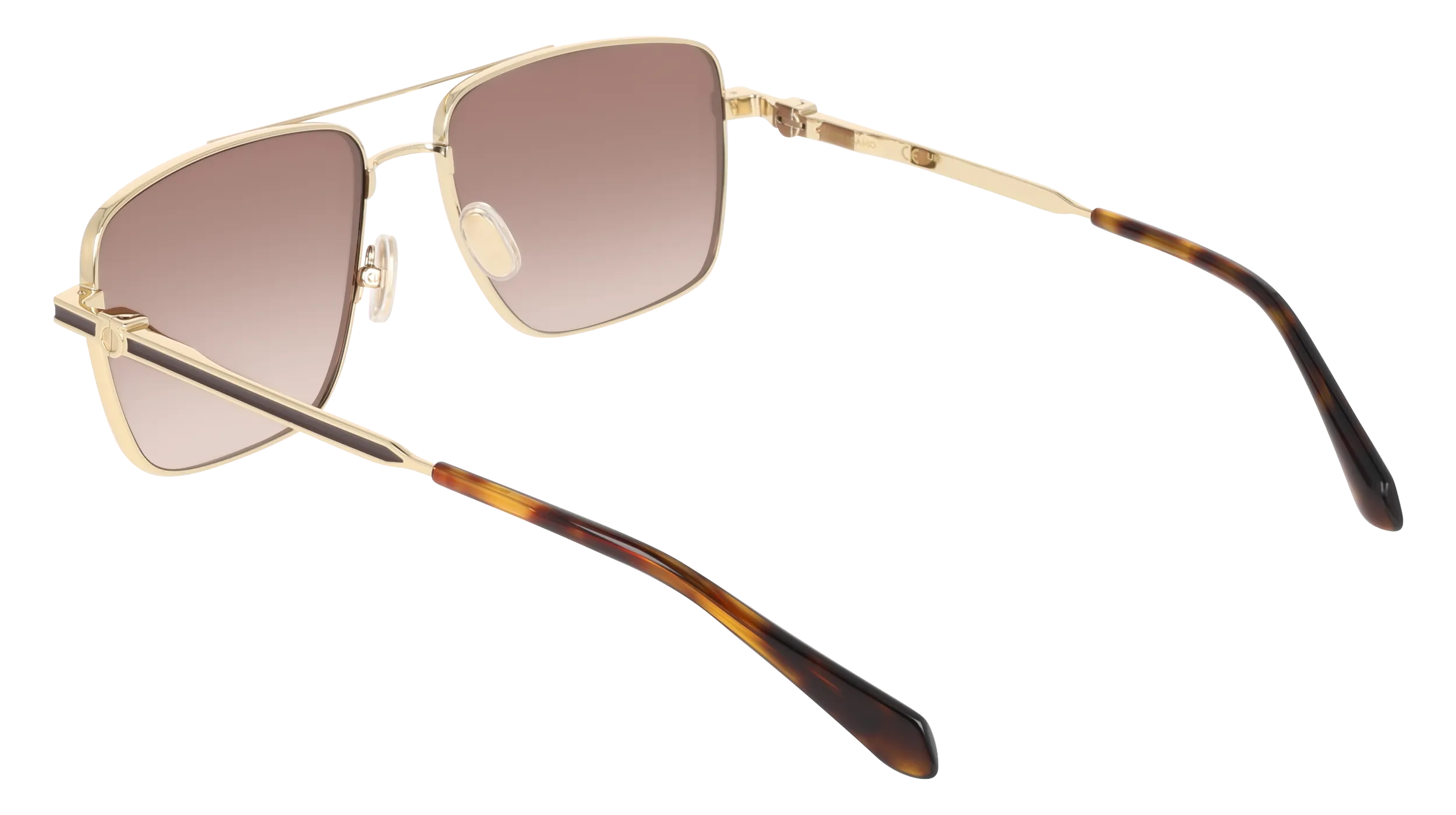 Ferragamo SF329SLBI 700 Occhiali da sole Metallo Oro Marrone Squadrata Normale Sfumato - immagine 4