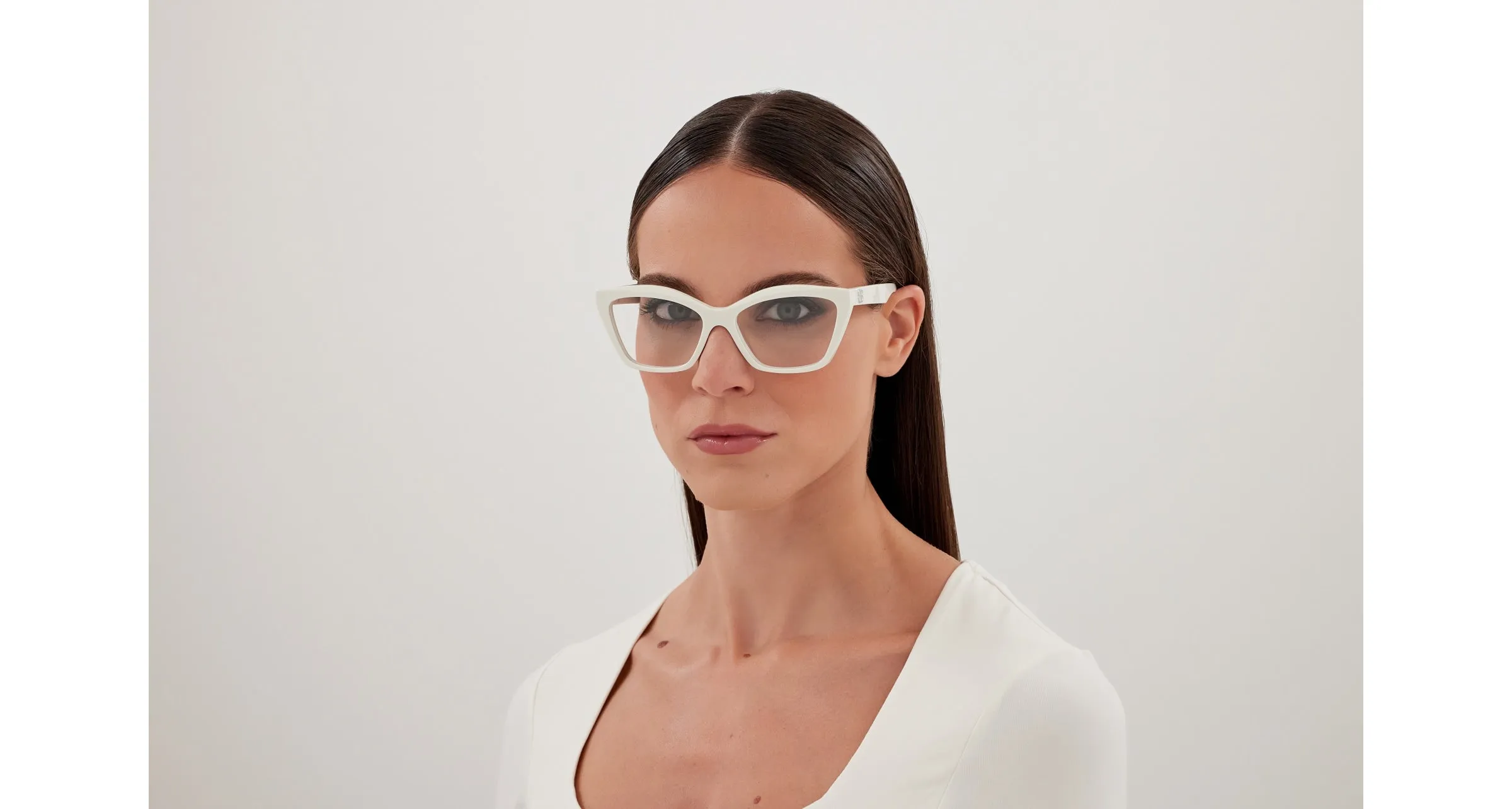 Balenciaga BB0342O 011 Montature da vista Acetato Bianco Trasparente Cat Eye - immagine 4