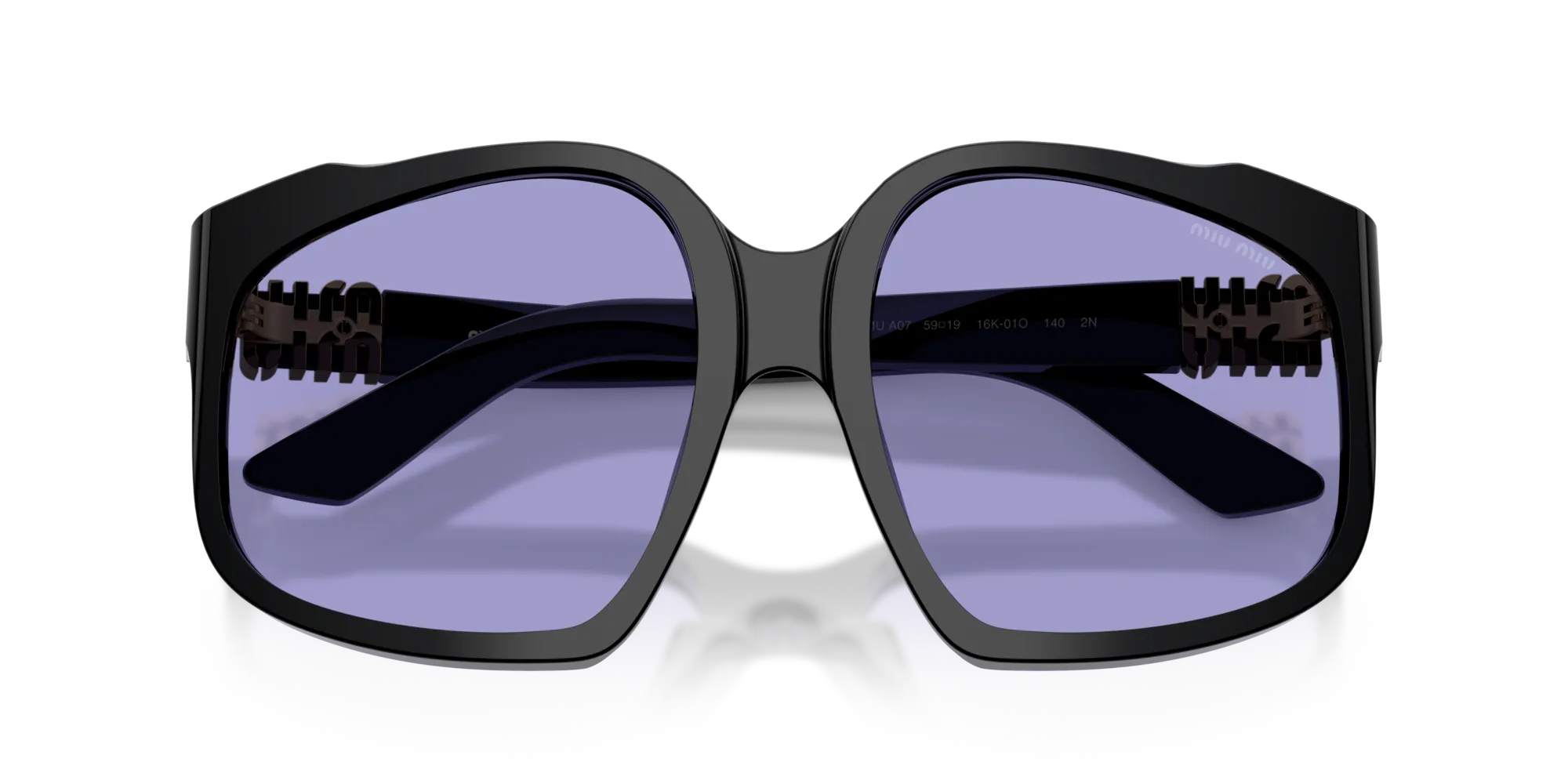 Miu Miu MU A07S 16K01O Occhiali da sole Acetato Nero Viola Geometrica Normale - immagine 2