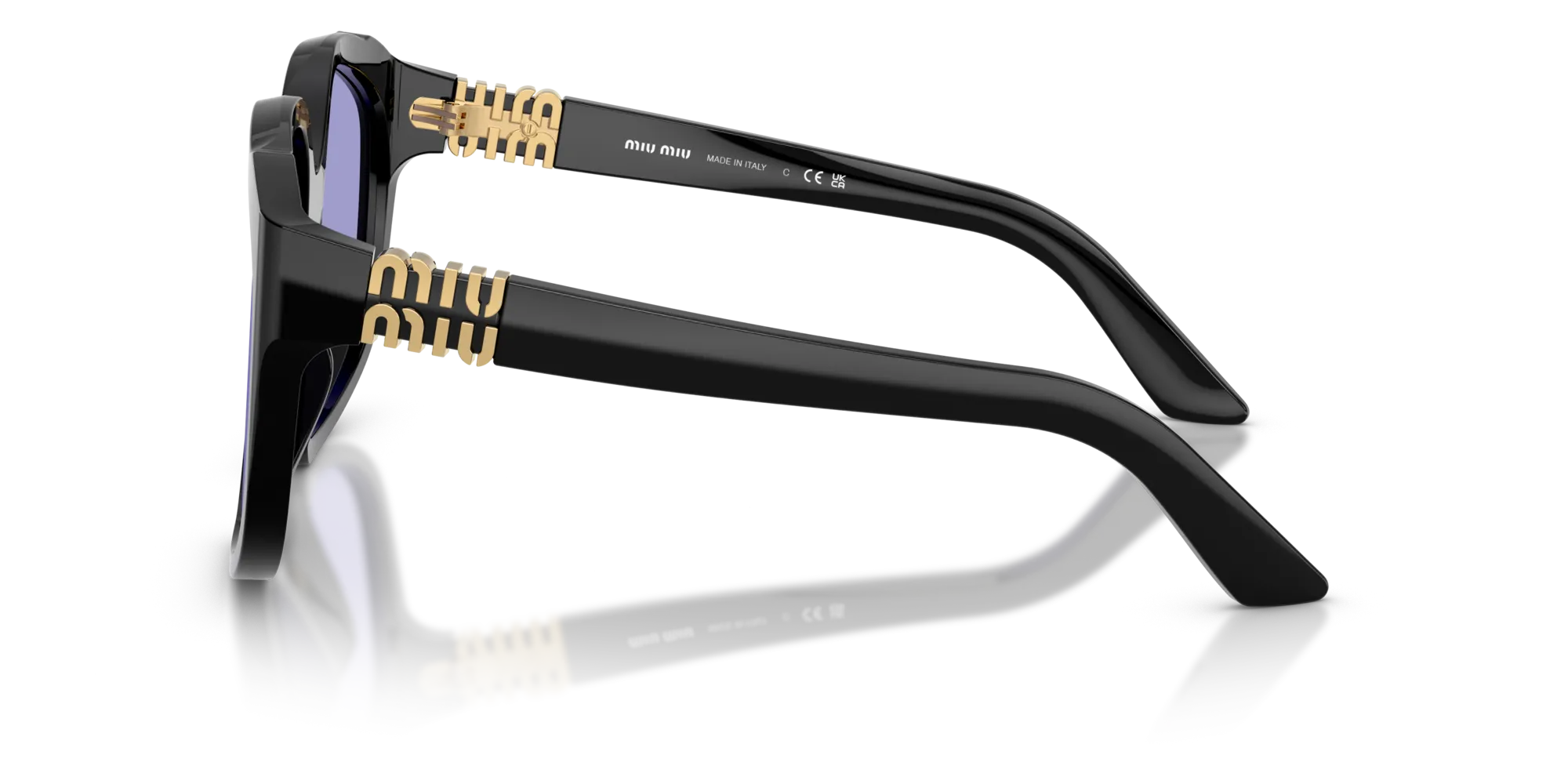 Miu Miu MU A07S 16K01O Occhiali da sole Acetato Nero Viola Geometrica Normale - immagine 4