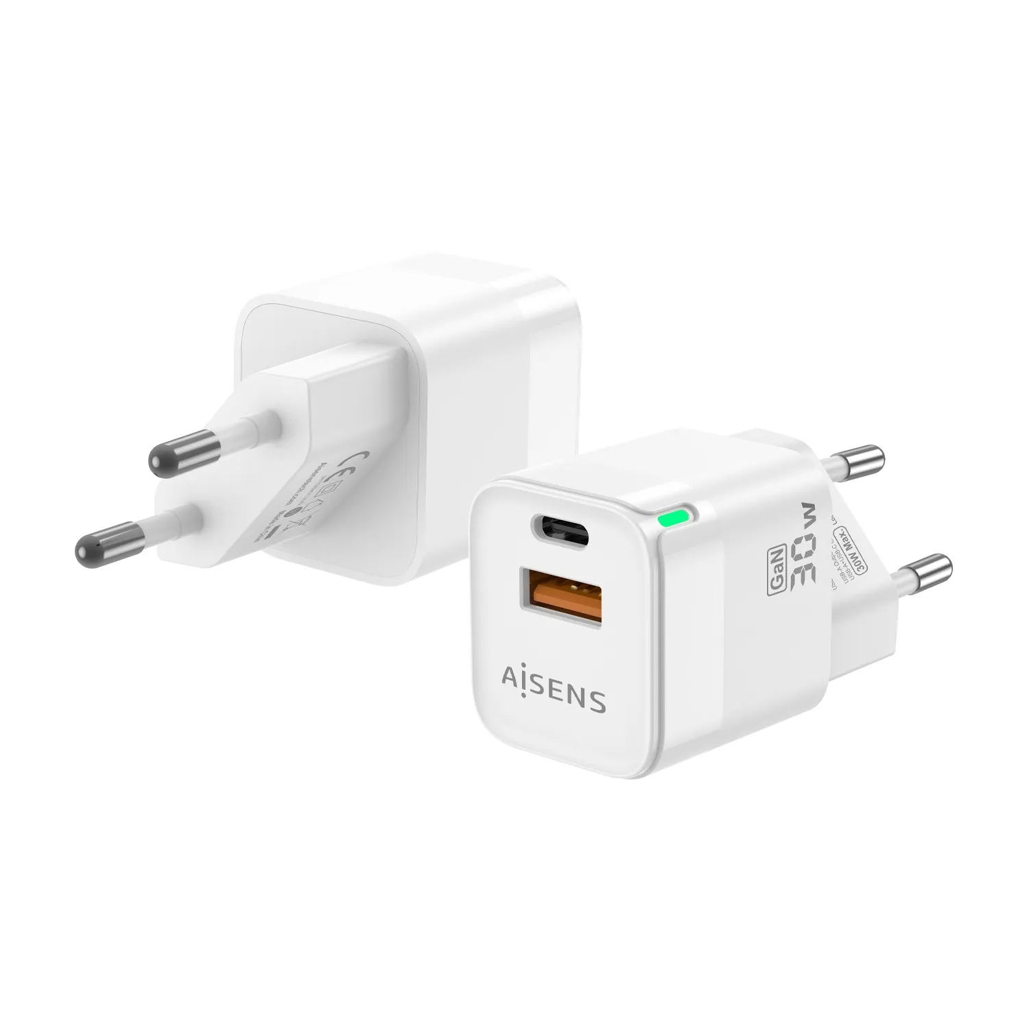 AISENS ASCH-30W2P004-W Caricabatterie per dispositivi mobili Universale Bianco AC Ricarica rapida Interno - immagine 1