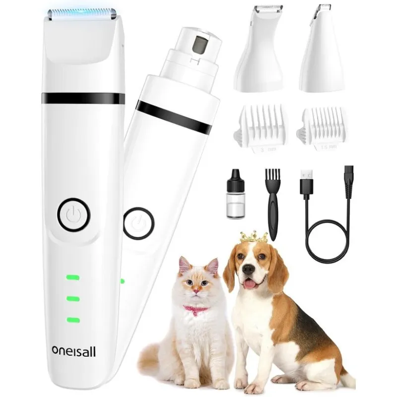 Tagliacapelli Oneisall Pet Trimmer Lame in acciaio bianco/ceramica 4 accessori 2 velocità - immagine 1