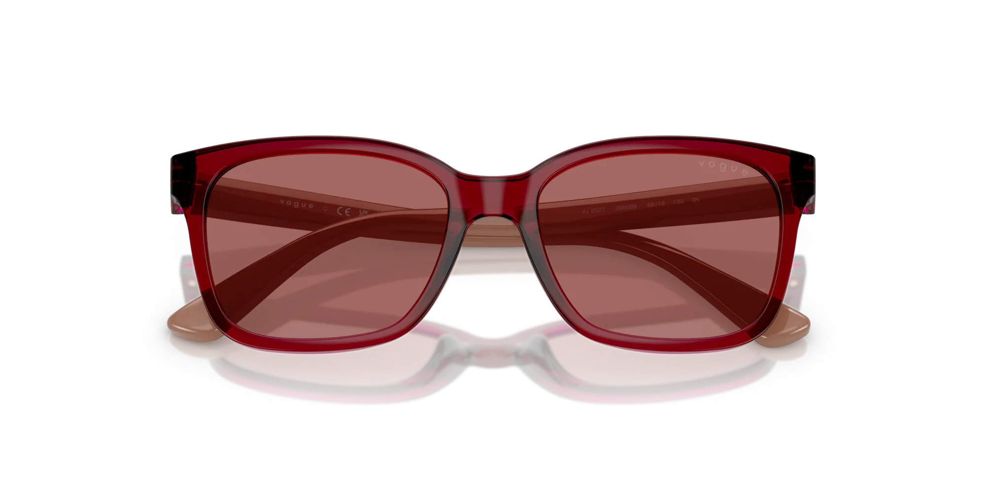 VOGUE EYEWEAR VJ2027 306669 Occhiali da sole Nylon Rosso Viola Squadrata Normale - immagine 2