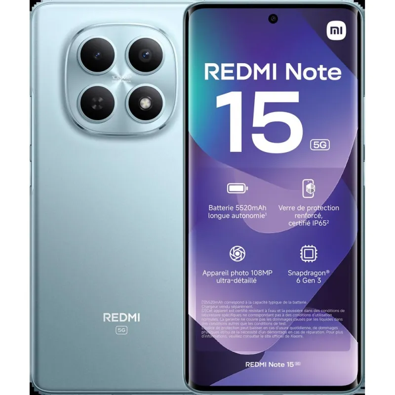 Xiaomi redmi note 15 5g 8gb ram 256gb dual sim glacier blue global version brand - immagine 1