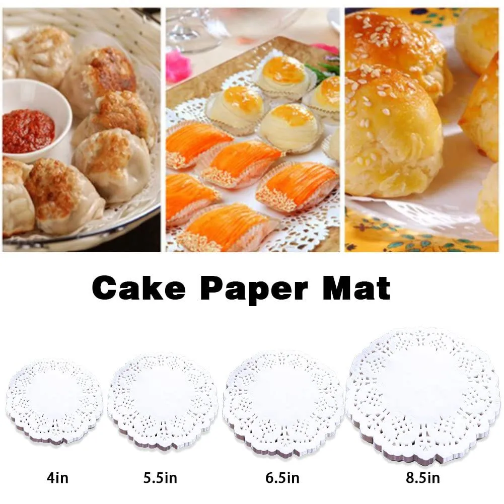 Fenhua 100 Dischetti Rotondi Bianchi per Decorare Torte, Centrini di Carta Pizzo per Piatti, Cupcake, Torte, Biscotti, Tovagliette (Confezione da 100-4/5,5/8,5 Pollici) - immagine 3