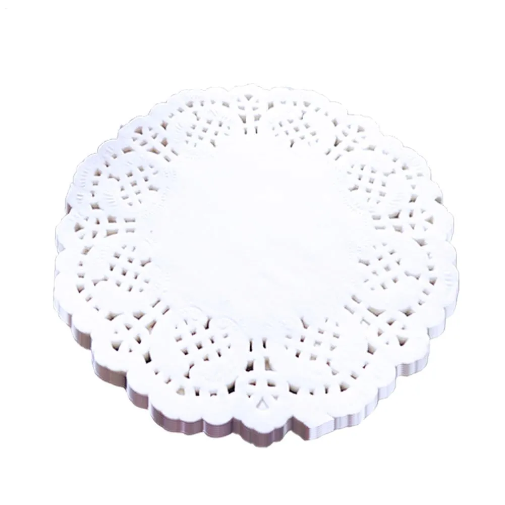 100 pezzi di centrini in carta bianca con pizzo, tovagliette rotonde in carta con motivo floreale, carta assorbente per dessert, sottobicchieri, carta per dolci e carta da forno, tovagliette monouso - immagine 1
