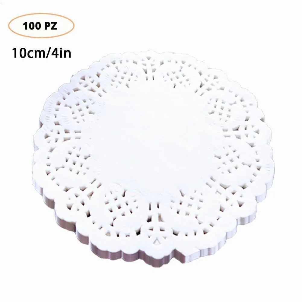 100 pezzi di centrini in carta bianca con pizzo, tovagliette rotonde in carta con motivo floreale, carta assorbente per dessert, sottobicchieri, carta per dolci e carta da forno, tovagliette monouso - immagine 2
