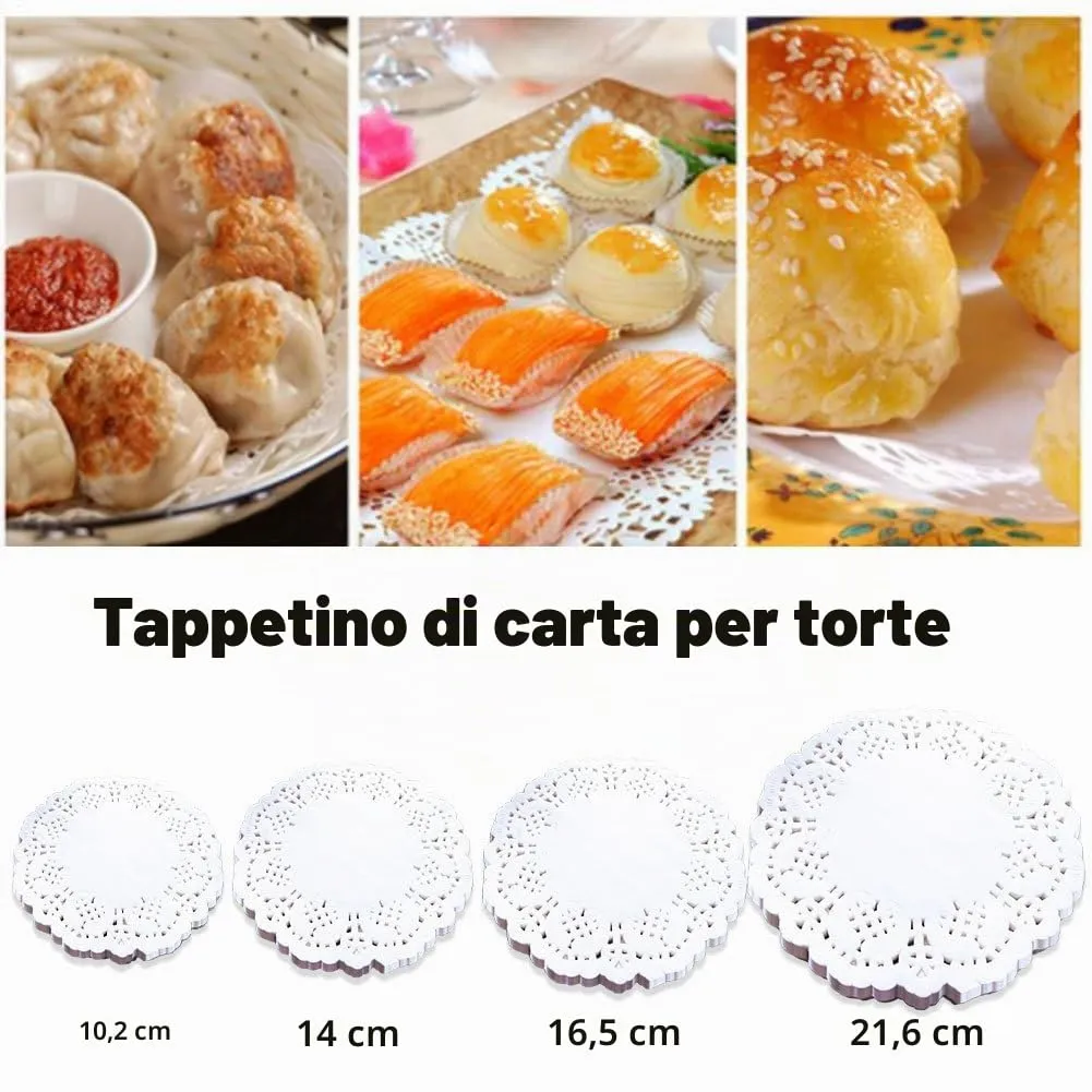 100 pezzi di centrini in carta bianca con pizzo, tovagliette rotonde in carta con motivo floreale, carta assorbente per dessert, sottobicchieri, carta per dolci e carta da forno, tovagliette monouso - immagine 7