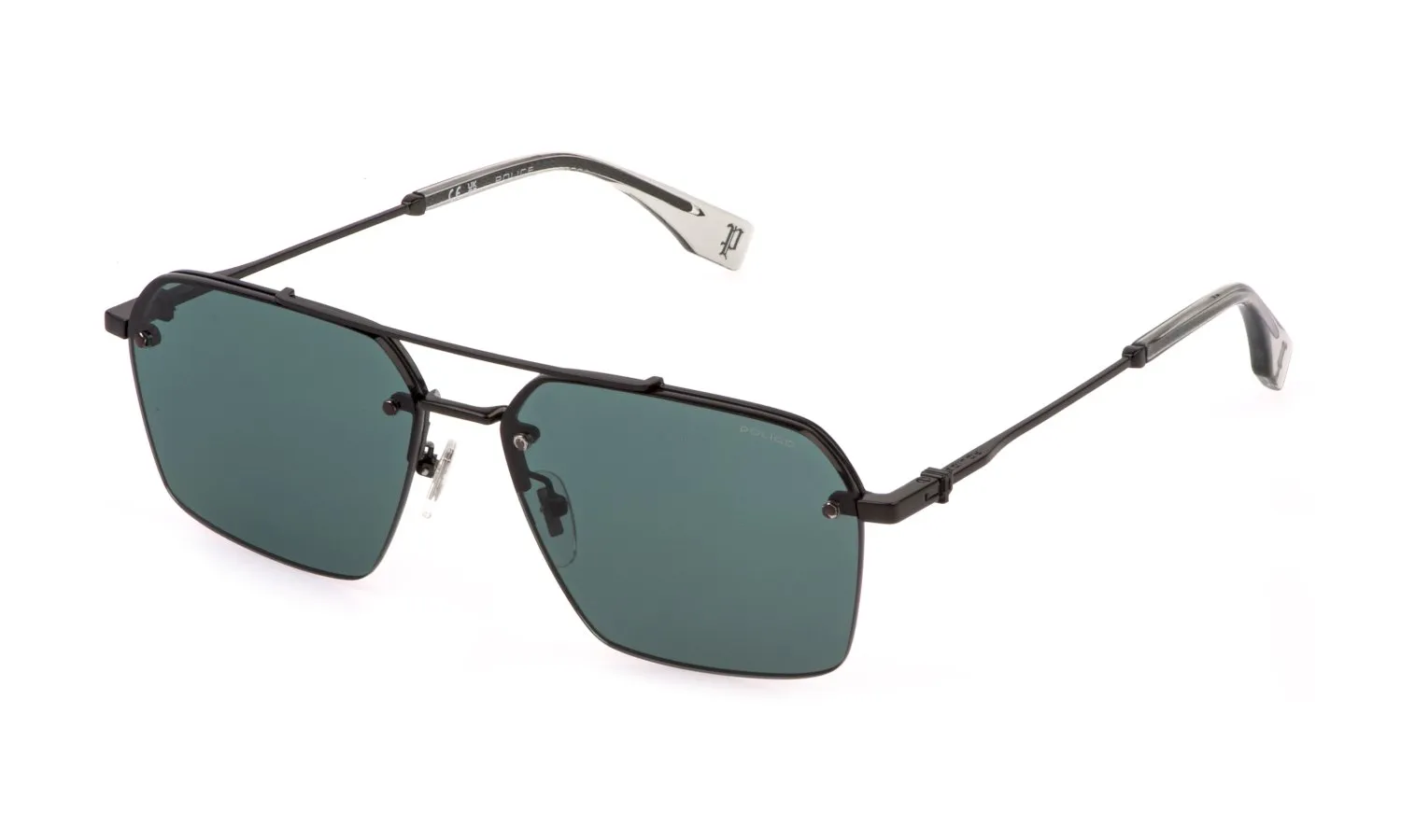 Police SPLQ90 FORCE 9 672 Occhiali da sole Metallo Oro Verde Squadrata Antiriflesso - immagine 1