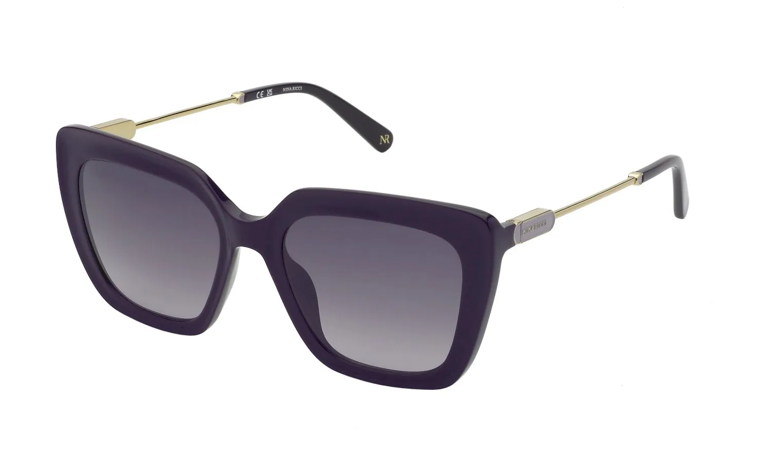 Nina Ricci SNR379 06NZ Occhiali da sole Acetato Viola Fumo Squadrata Normale Sfumato - immagine 1