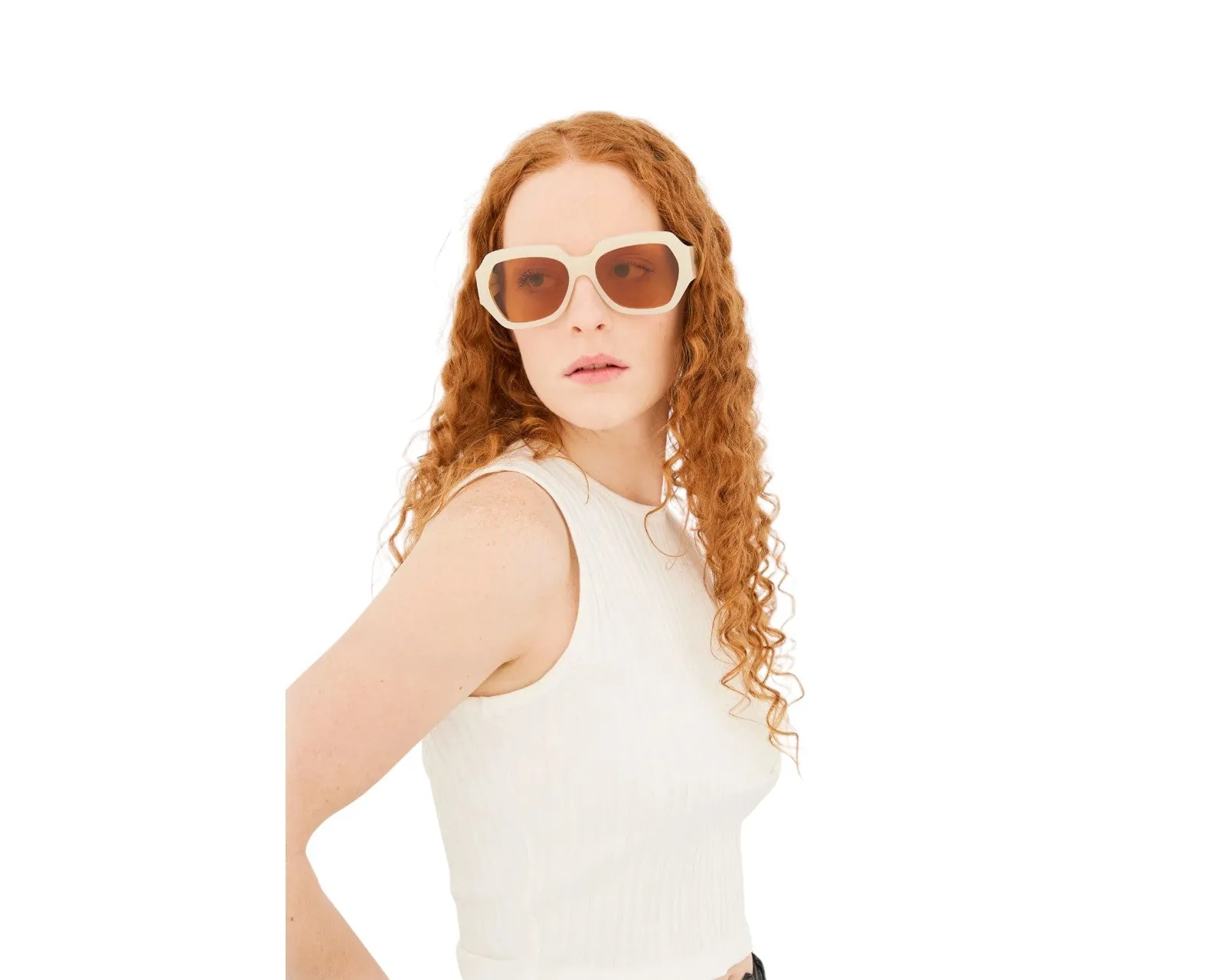 Retrosuperfuture BAZ NALA CREMOSO Occhiali da sole Acetato Crema Marrone Squadrata Normale - immagine 4