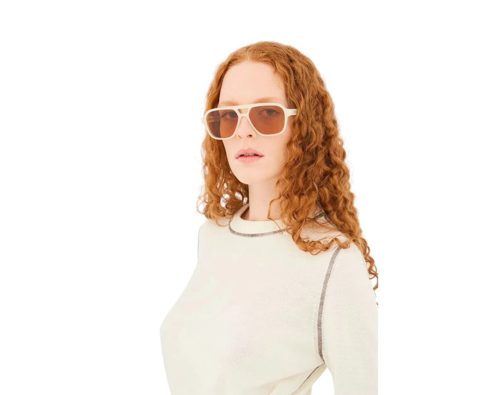 Retrosuperfuture T7H MANEVAL CREMOSO Occhiali da sole Acetato Crema Arancione Squadrata Normale - immagine 4