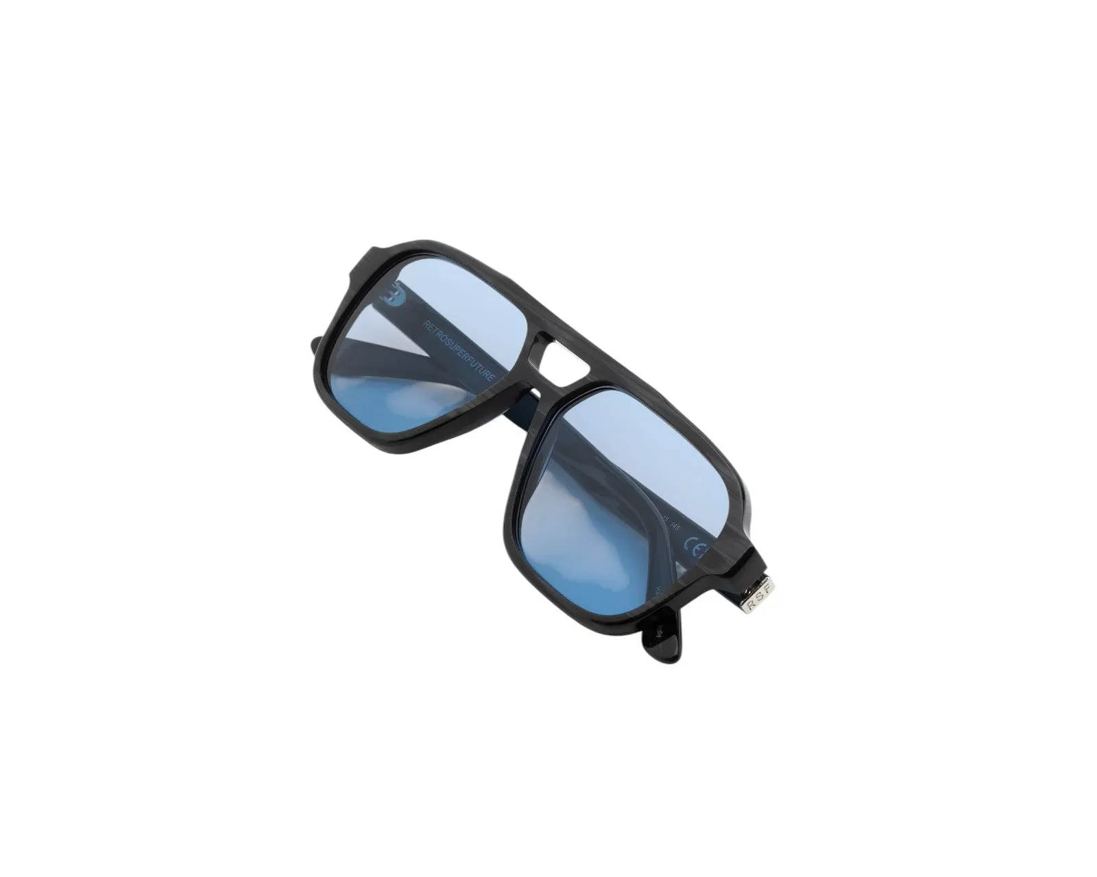 Retrosuperfuture 0JT MANEVAL BLACK CAT Occhiali da sole Acetato Nero Azzurro Squadrata Normale - immagine 3