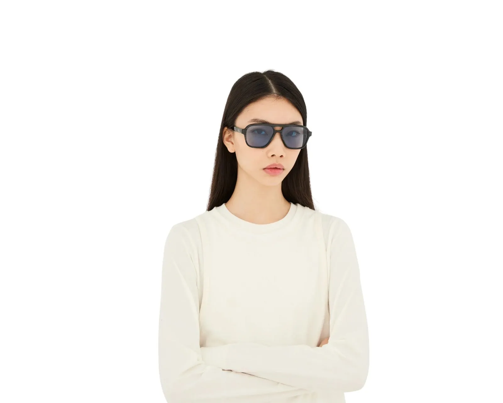Retrosuperfuture 0JT MANEVAL BLACK CAT Occhiali da sole Acetato Nero Azzurro Squadrata Normale - immagine 4