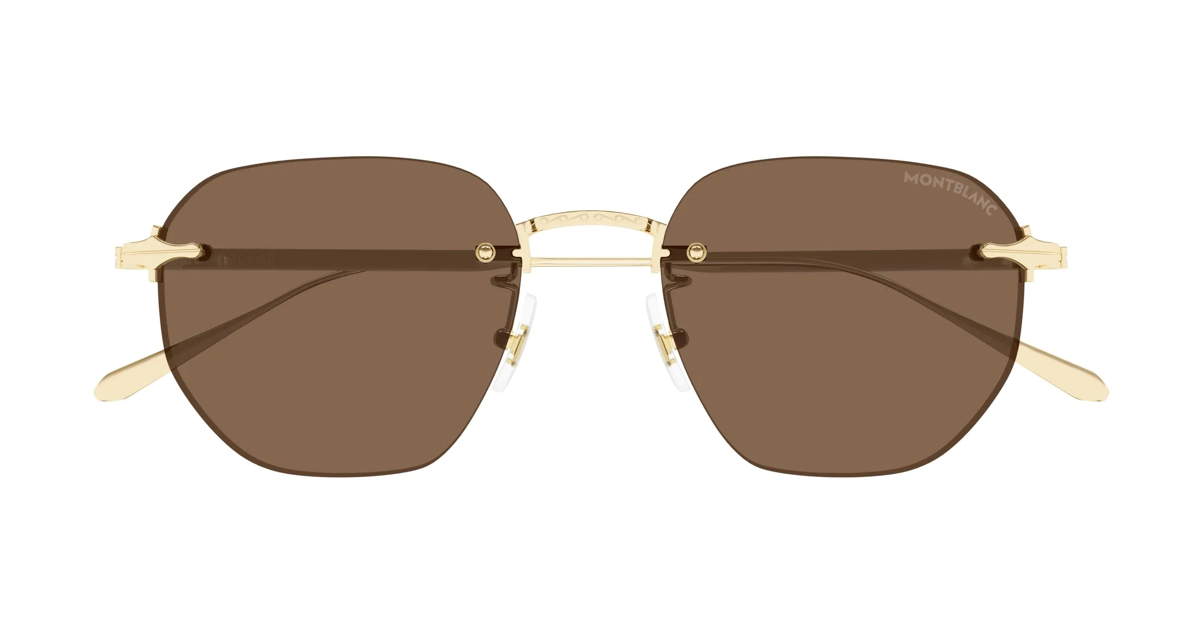Montblanc MB0405S 002 Occhiali da sole Metallo Oro Marrone Rotonda - immagine 2