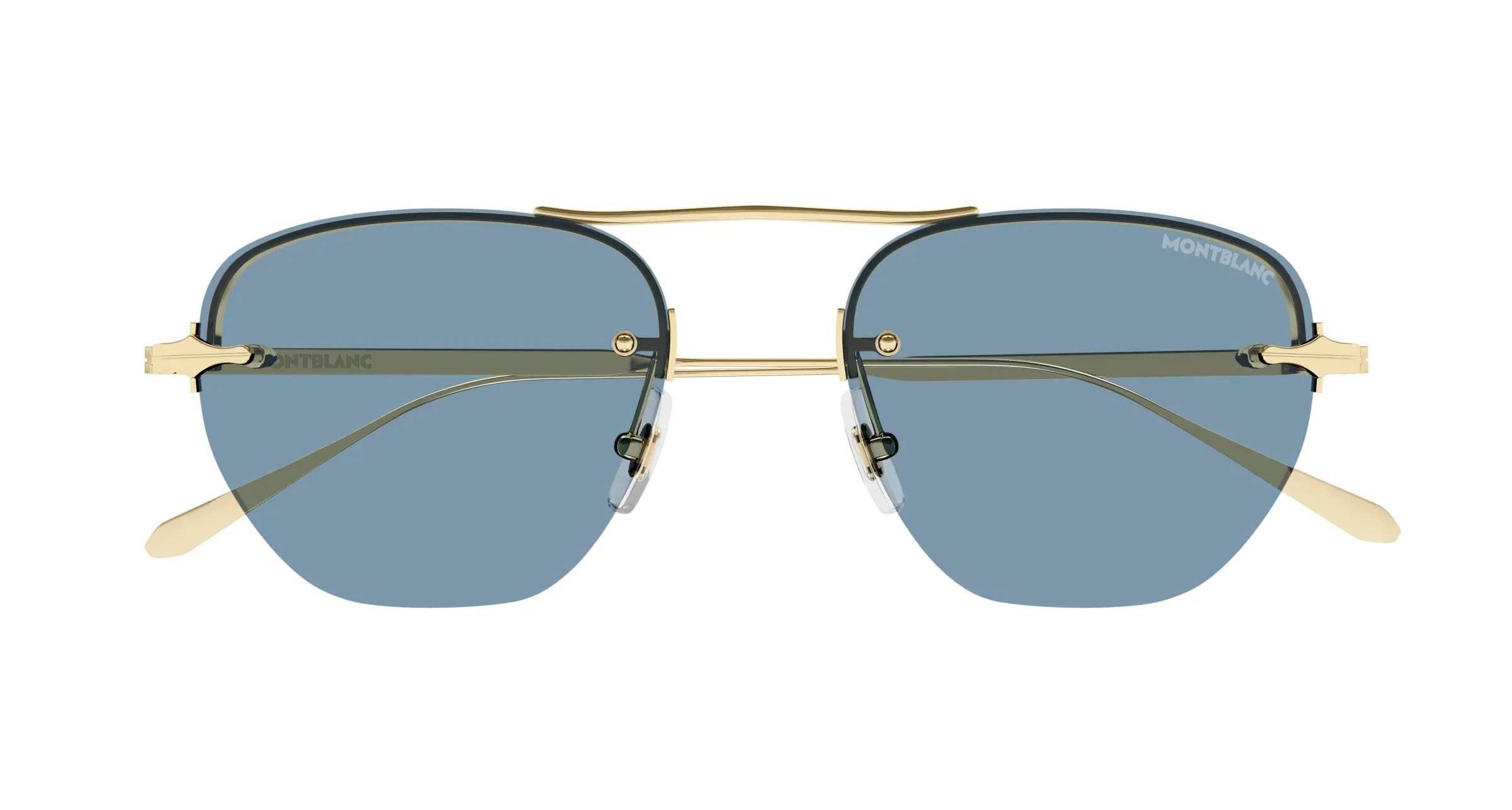 Montblanc MB0404S 004 Occhiali da sole Metallo Oro Blu Rotonda - immagine 2