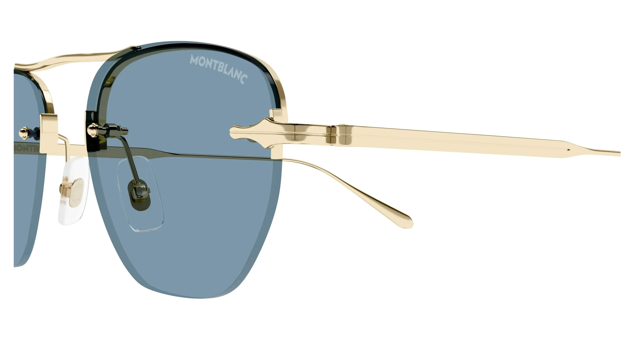 Montblanc MB0404S 004 Occhiali da sole Metallo Oro Blu Rotonda - immagine 3