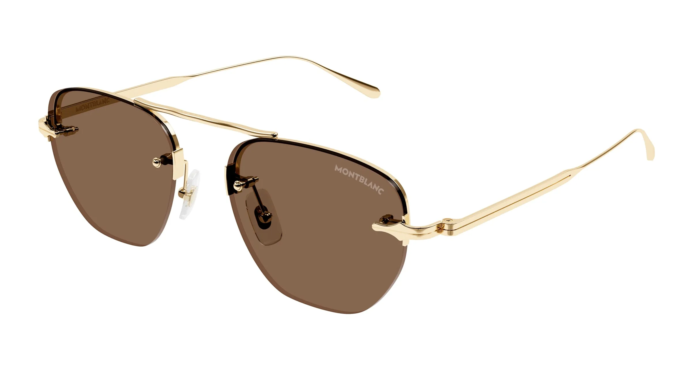 Montblanc MB0404S 002 Occhiali da sole Metallo Oro Marrone Rotonda - immagine 1