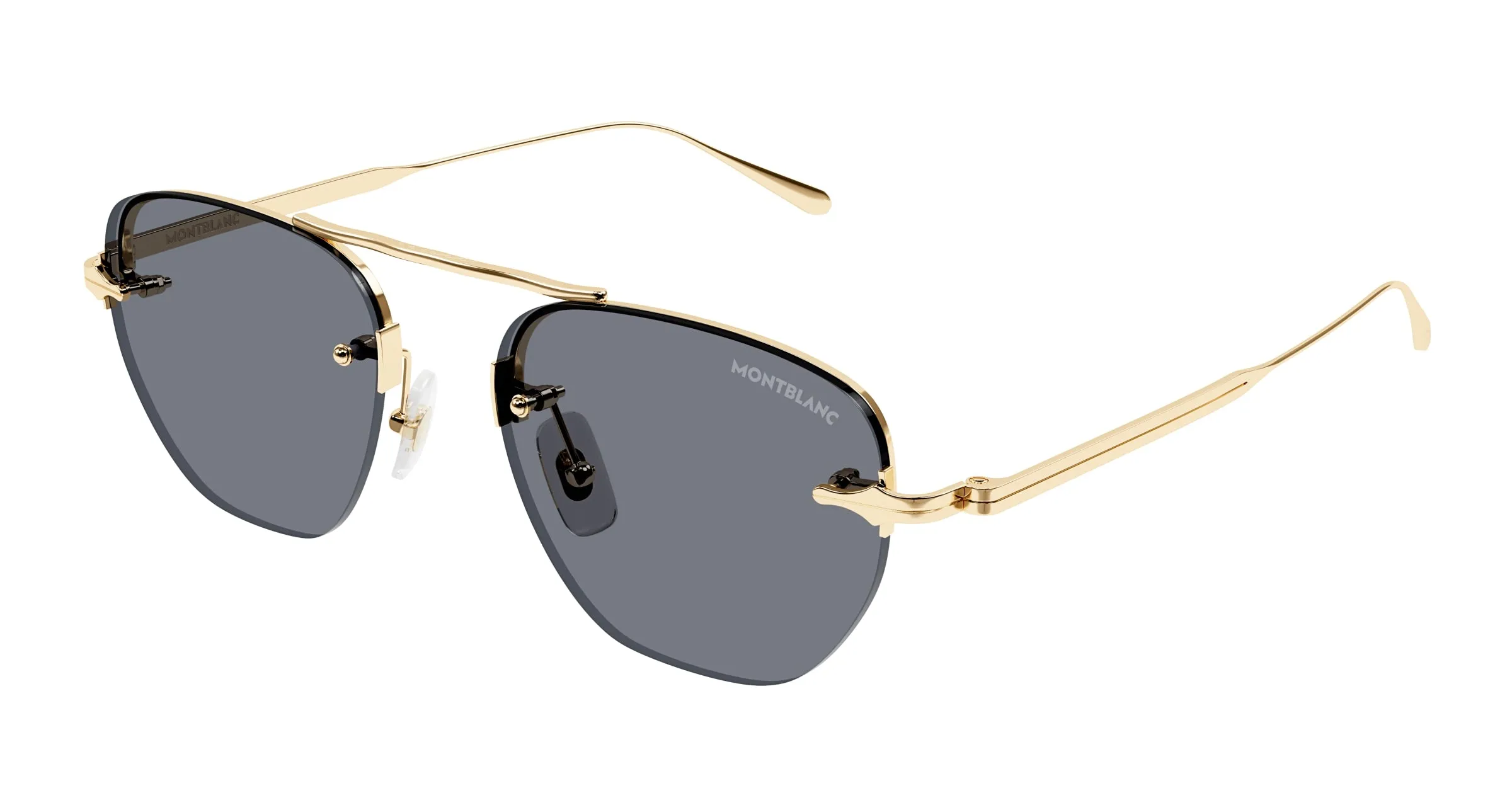 Montblanc MB0404S 001 Occhiali da sole Metallo Oro Grigio Rotonda - immagine 1