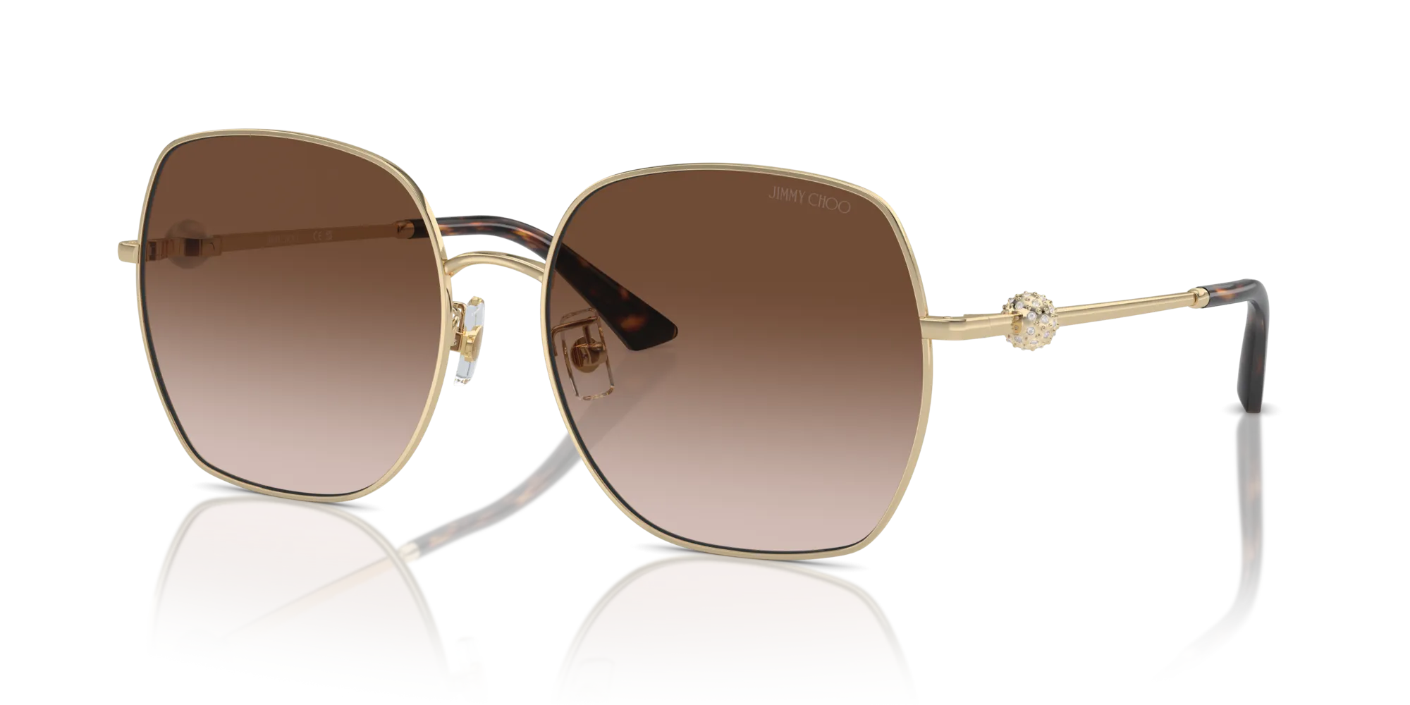 Jimmy Choo JC4008HD 300613 Occhiali da sole Metallo Oro Marrone Squadrata Normale Sfumato - immagine 4