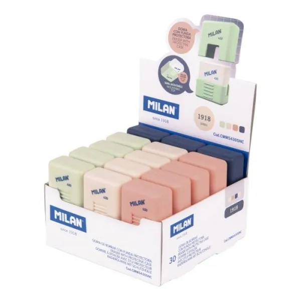 Milan 430 Series 1918 Gomma Bianca con Custodia Scuola - Breadcrumb - Colori della Custodia Bianco Blu Scuro Verde e RosaMilan 430 Series 1918 Gomma Bianca con Custodia Scuola - Breadcrumb - Colori della Custodia Bianco Blu Scuro Verde e Rosa - immagine 1