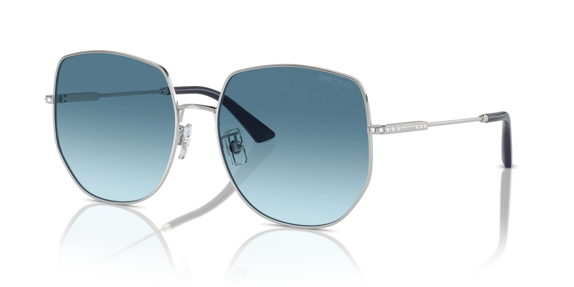Jimmy Choo JC4006BD 300219 Occhiali da sole Metallo Argento Blu Pantos Normale Sfumato - immagine 4