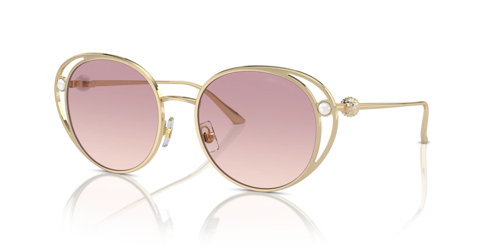 Jimmy Choo JC4003HB 300668 Occhiali da sole Metallo Oro Rosa Rotonda Normale Sfumato - immagine 4