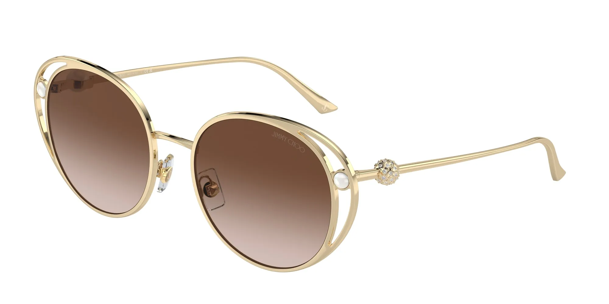Jimmy Choo JC4003HB 300613 Occhiali da sole Metallo Oro Marrone Rotonda Normale Sfumato - immagine 1
