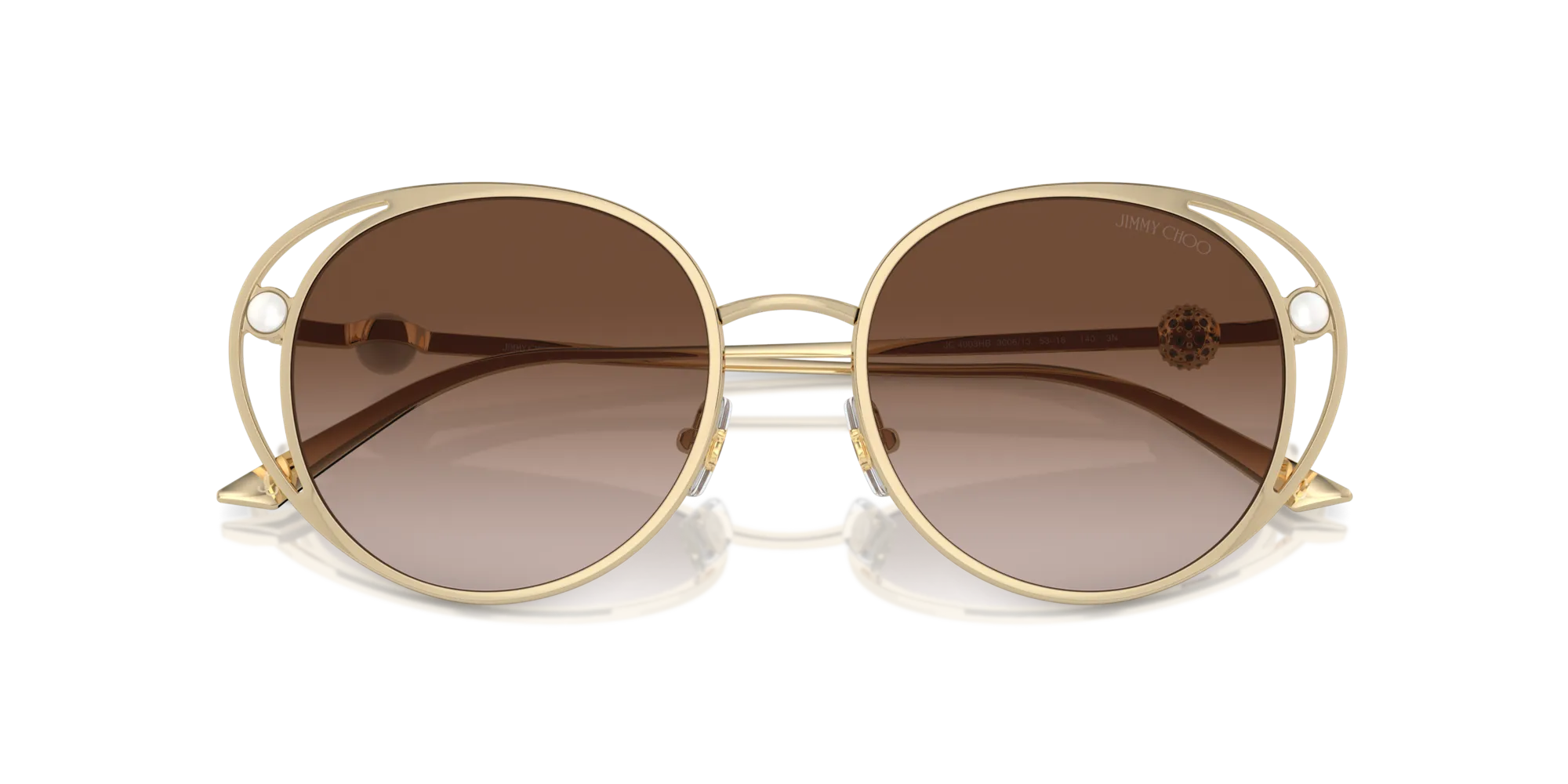 Jimmy Choo JC4003HB 300613 Occhiali da sole Metallo Oro Marrone Rotonda Normale Sfumato - immagine 2