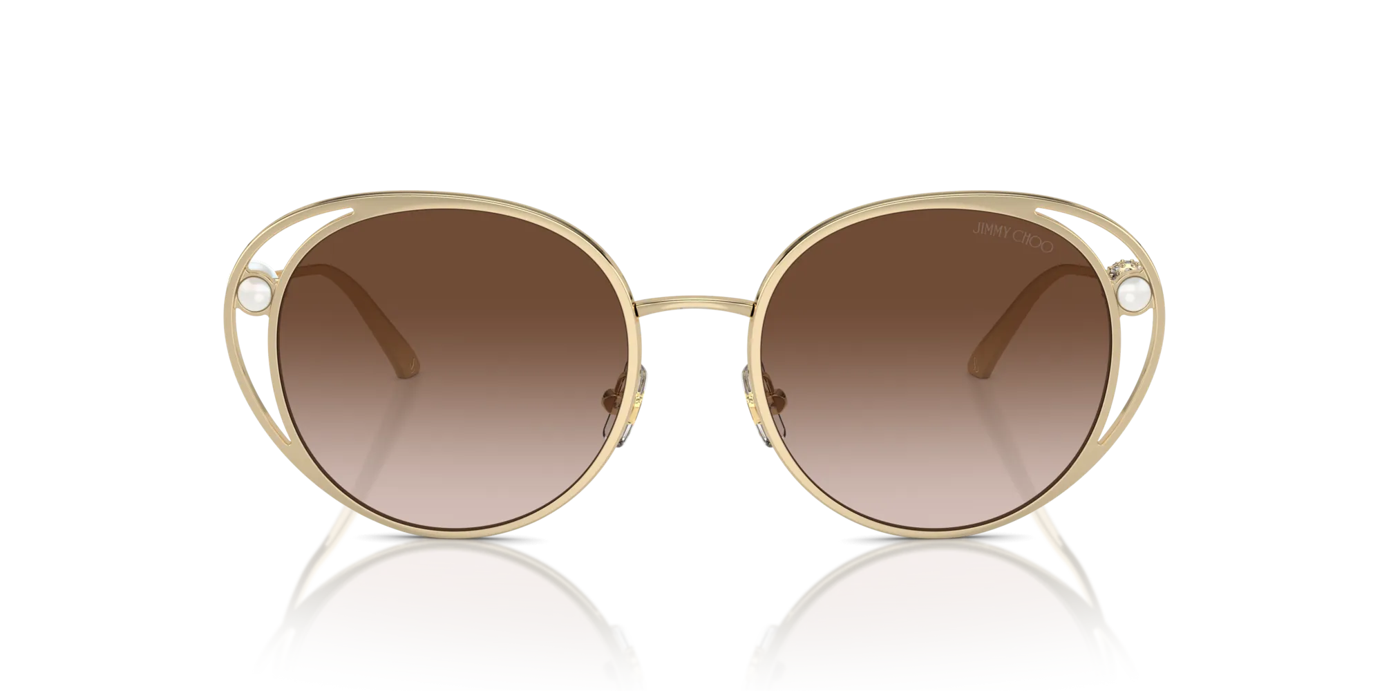 Jimmy Choo JC4003HB 300613 Occhiali da sole Metallo Oro Marrone Rotonda Normale Sfumato - immagine 3