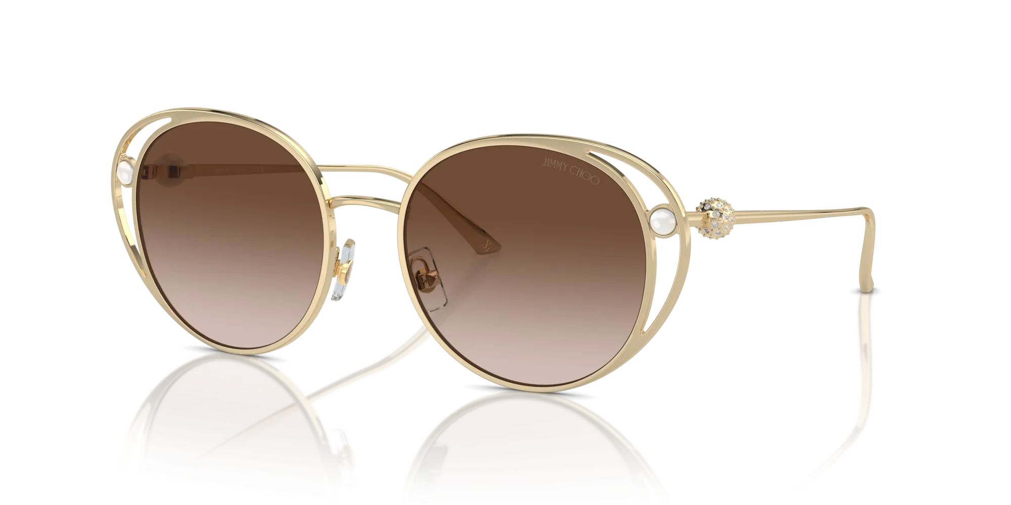 Jimmy Choo JC4003HB 300613 Occhiali da sole Metallo Oro Marrone Rotonda Normale Sfumato - immagine 4