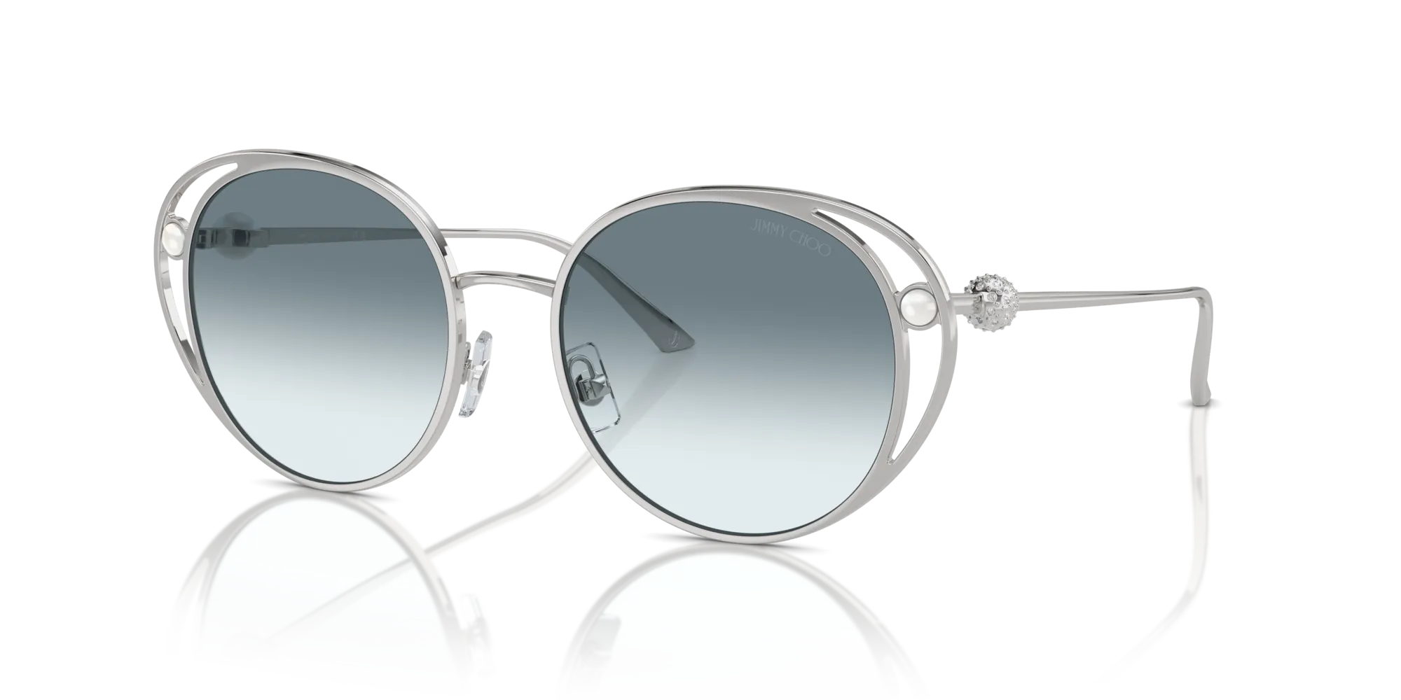 Jimmy Choo JC4003HB 300219 Occhiali da sole Metallo Argento Blu Rotonda Normale Sfumato - immagine 4