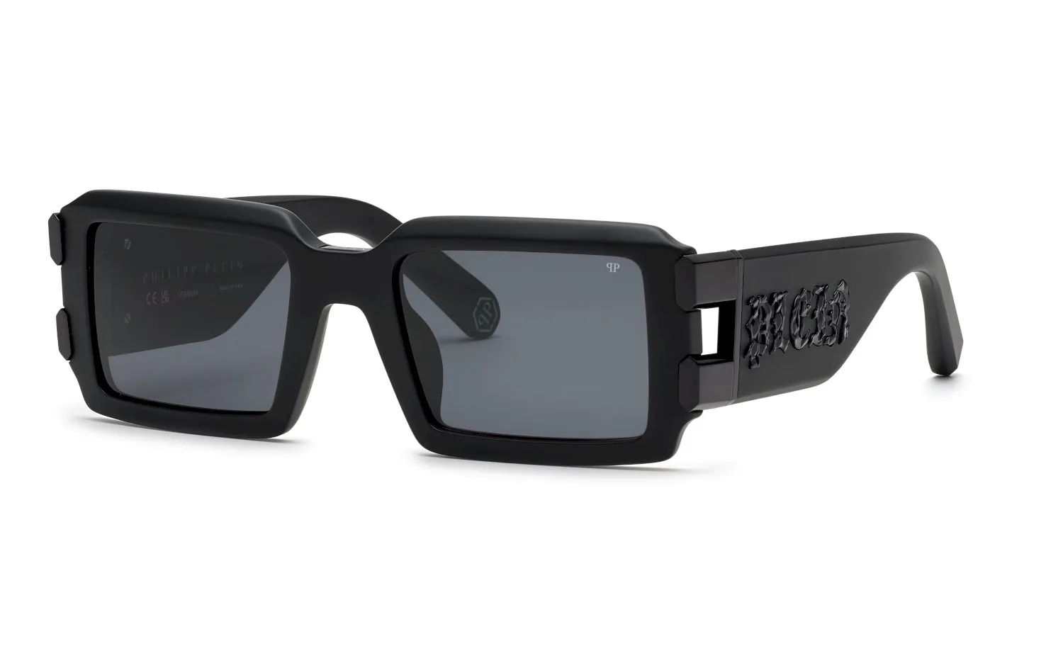 Philipp Plein SPP129V PLEIN EAGLE 703 Occhiali da sole Acetato Nero Fumo Squadrata Normale - immagine 1