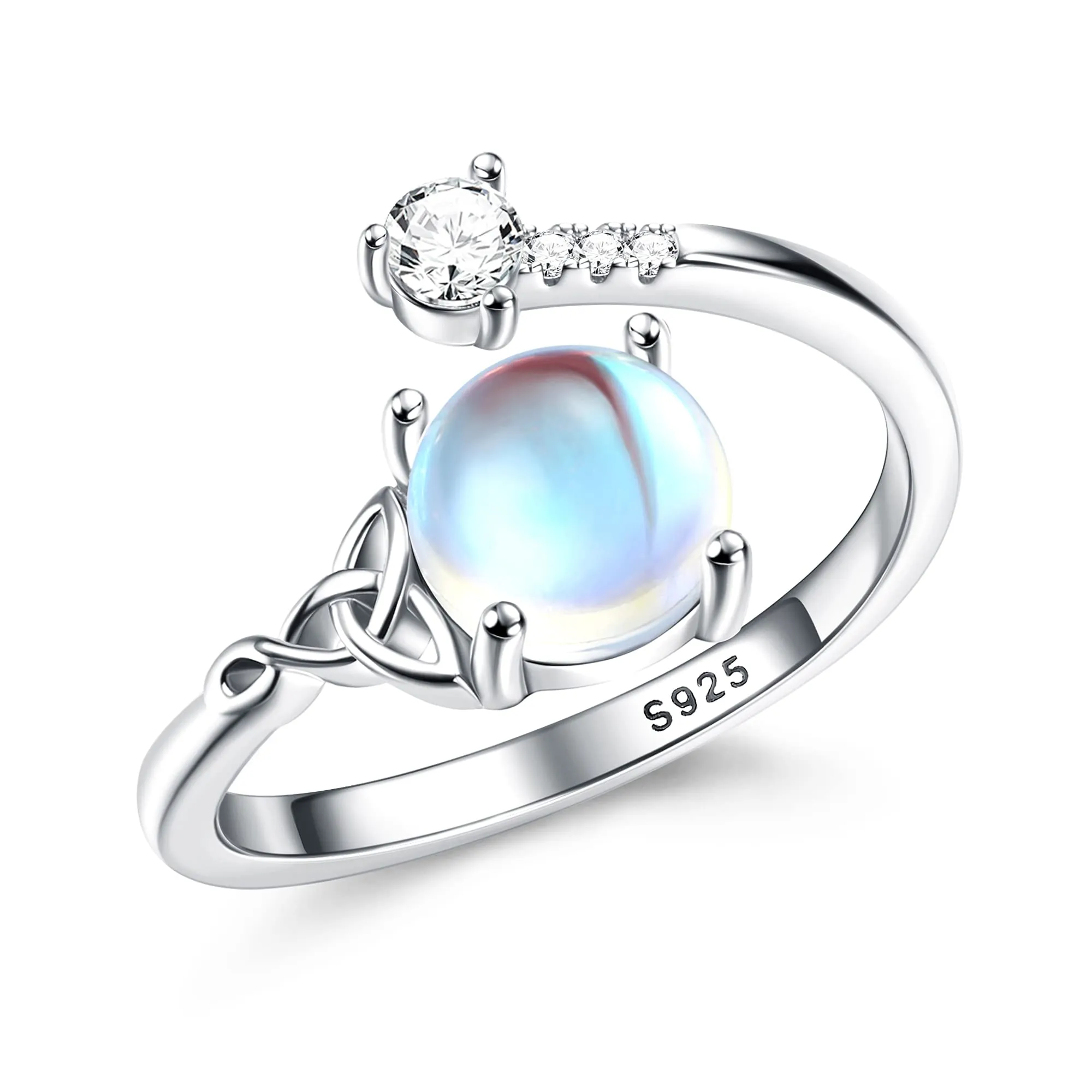 Milacolato Anello Argento 925 per Donna Ragazza - Pietre di Luna Regolabile Aperto CZ Triangolo Celtico Vintage, Cuore Ovale Rotondo Gioielli per Lei - immagine 1