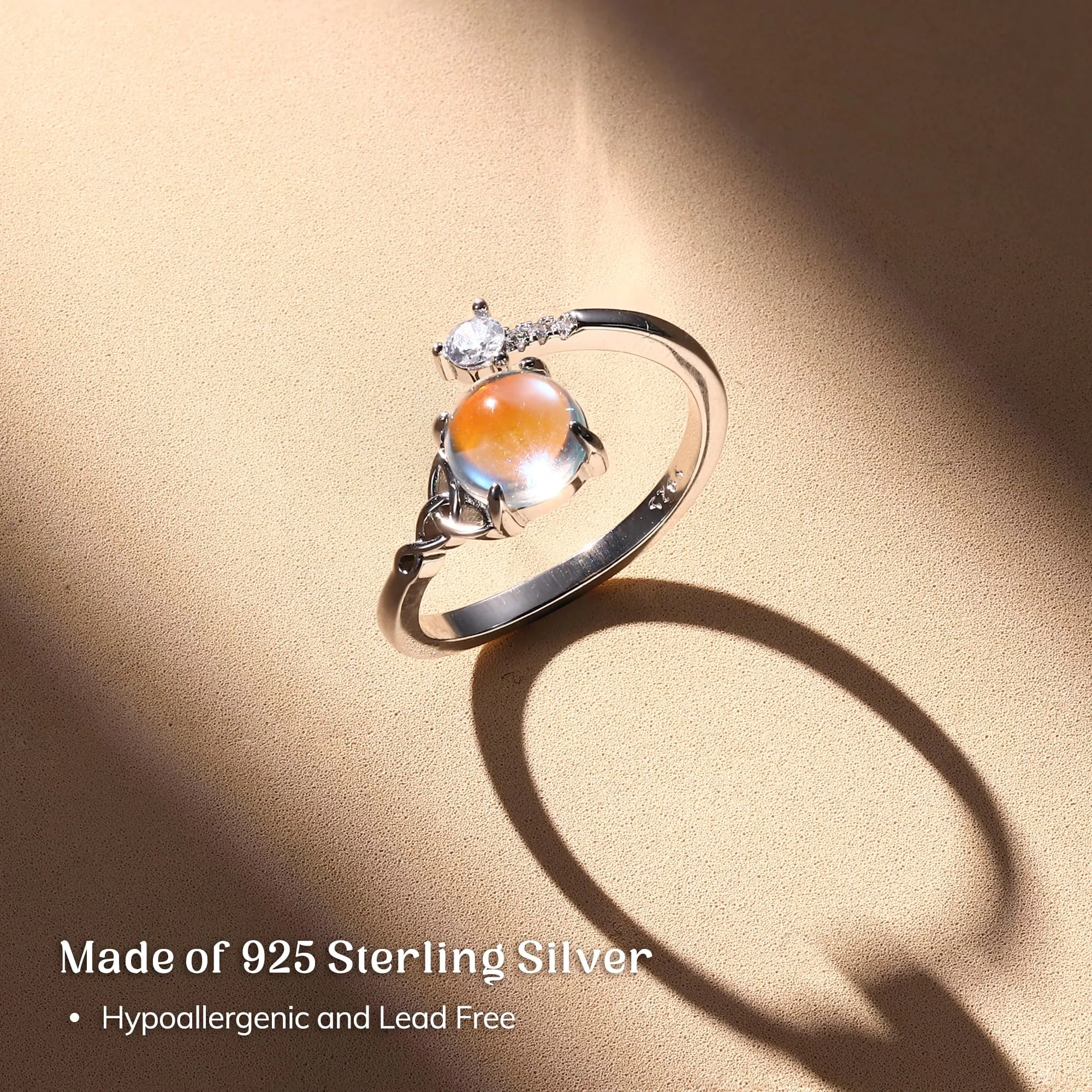 Milacolato Anello Argento 925 per Donna Ragazza - Pietre di Luna Regolabile Aperto CZ Triangolo Celtico Vintage, Cuore Ovale Rotondo Gioielli per Lei - immagine 4