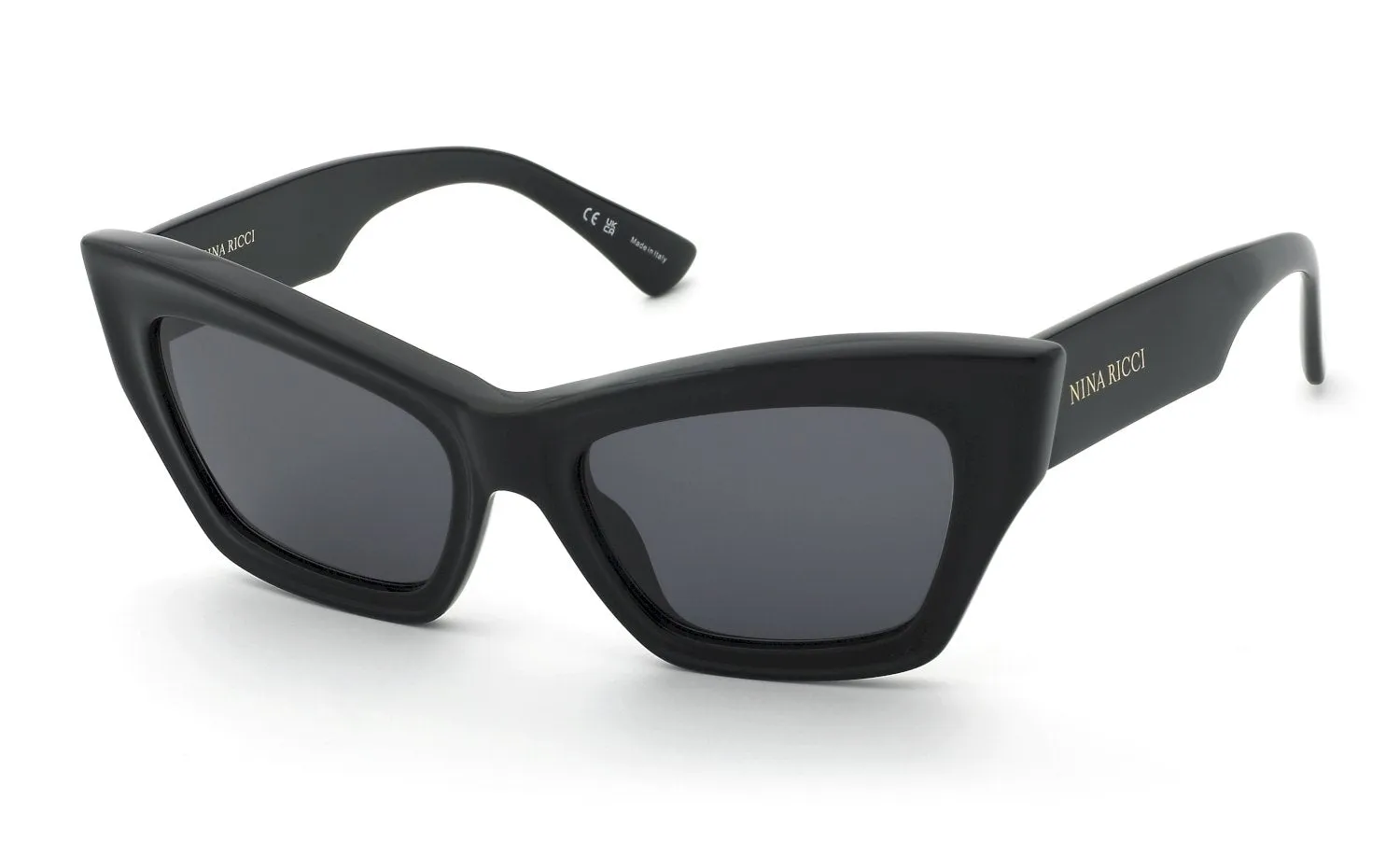Nina Ricci SNR434 700 Occhiali da sole Acetato Nero Fumo Cat Eye Normale - immagine 1