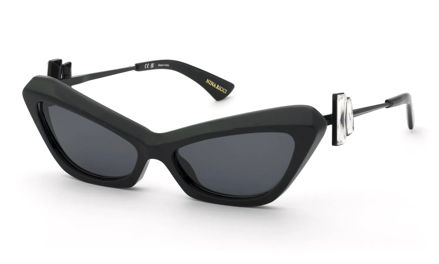 Nina Ricci SNR405S 700S Occhiali da sole Acetato Nero Fumo Cat Eye Normale - immagine 1
