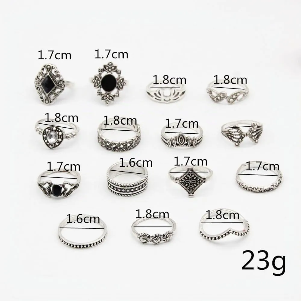Visxcnu 15 Pezzi Boho Anelli Ringe Set, Anelli Vintage con Motivo Floreale, Impilabili, Donna Acciaio Inossidabile - immagine 2