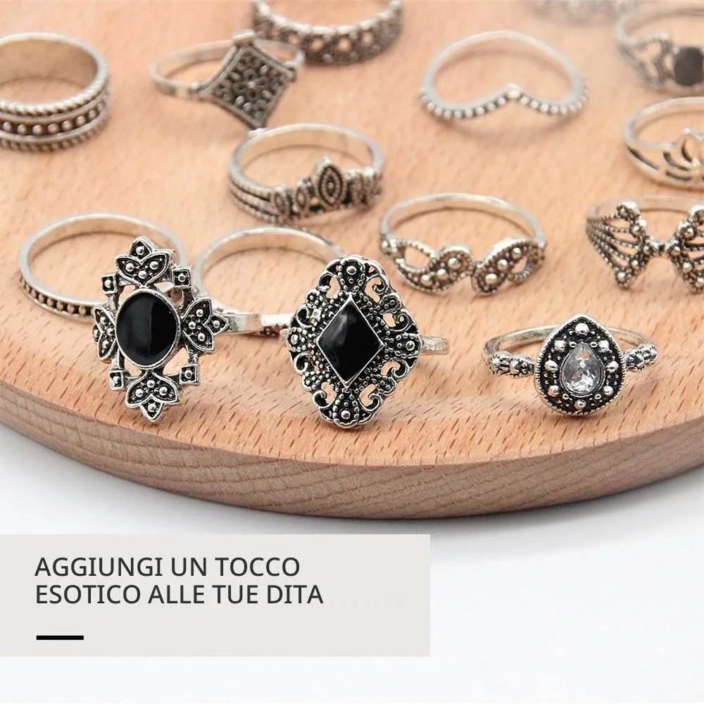 Visxcnu 15 Pezzi Boho Anelli Ringe Set, Anelli Vintage con Motivo Floreale, Impilabili, Donna Acciaio Inossidabile - immagine 7