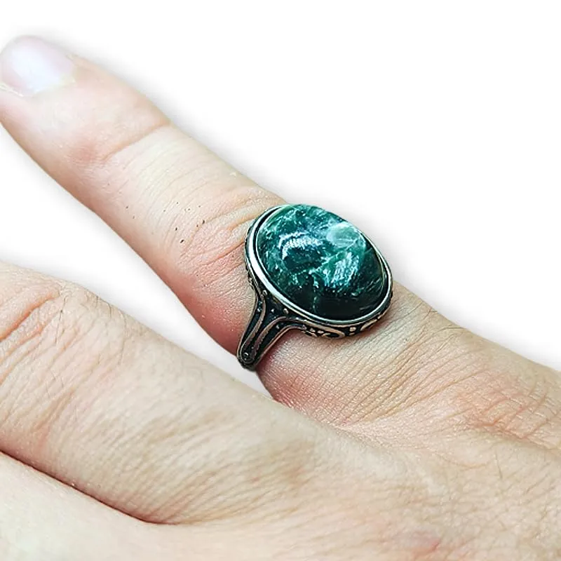 TENET - Anello Regolabile in Bronzo con pietra dura (SERAFINITE) - immagine 2