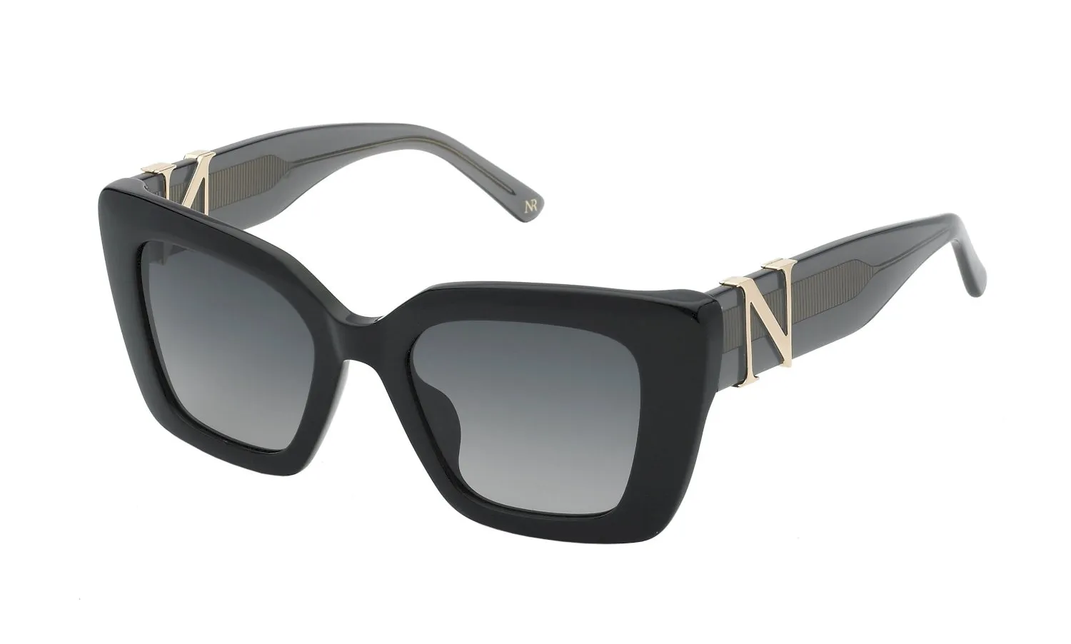 Nina Ricci SNR378 700 Occhiali da sole Acetato Nero Fumo Squadrata Normale Sfumato - immagine 1