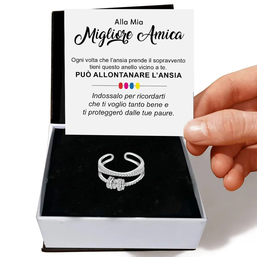 Anello Donna Migliore Amica per amiche Donne Ragazze in Argento Sterling 925 Ispirazionale e di Incoraggiamento, Contro l'Ansia Regolabile - Cofanetto con DEDICA incluso (Ansia - Migliore Amica) - immagine 2