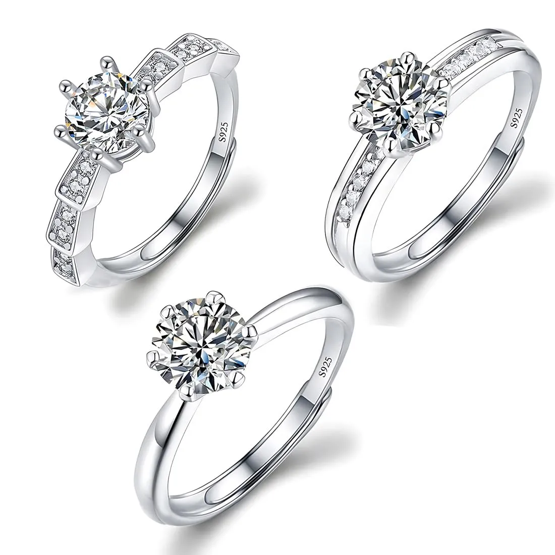 DWFEYOI 3 Pezzi Anello Argento 925 Donna Elegante Anello Regolabile Zirconia Cubica Amicizia Fidanzamento Matrimonio Anniversario Promessa Fedine,Classico Anello Solitario Donna Argento - immagine 1