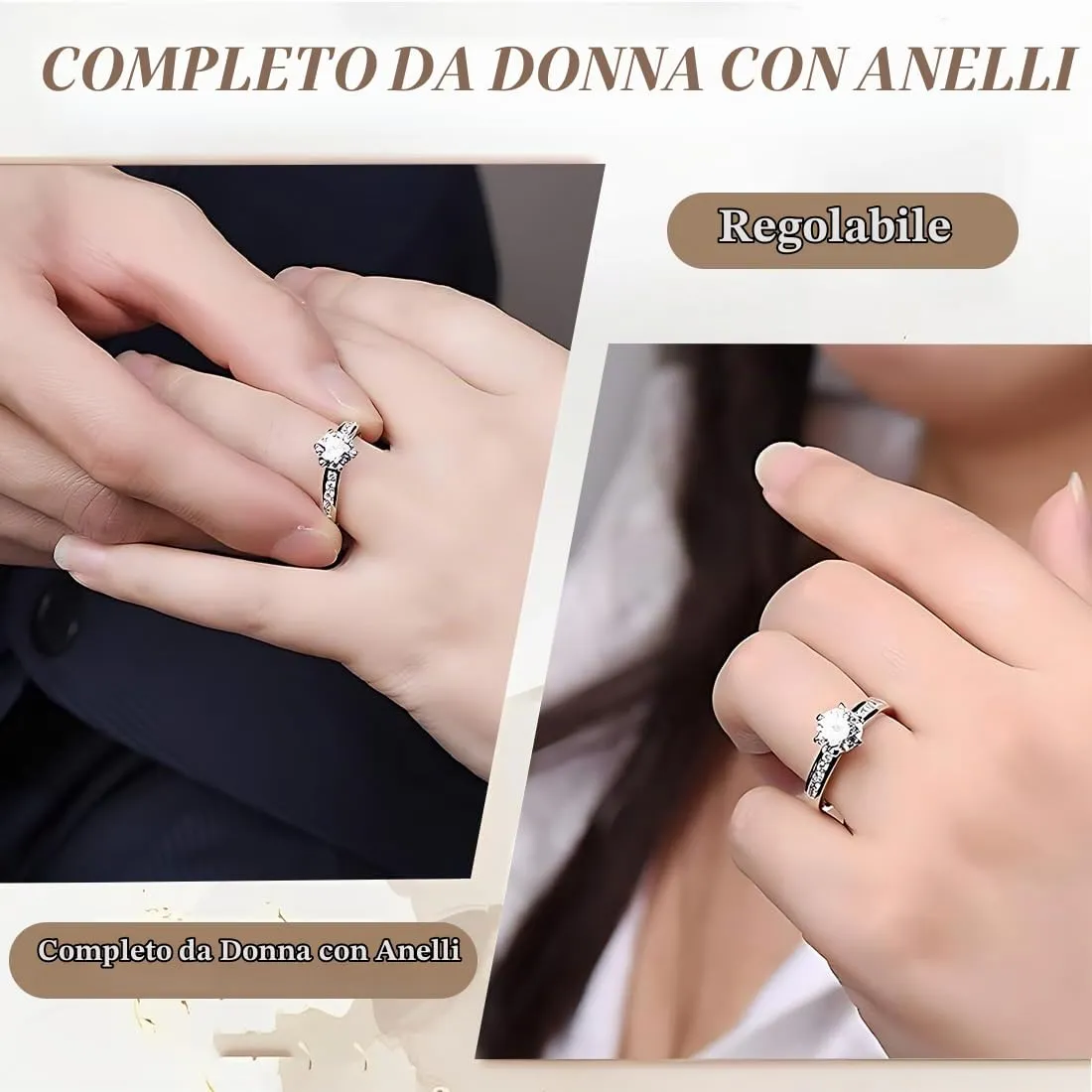 DWFEYOI 3 Pezzi Anello Argento 925 Donna Elegante Anello Regolabile Zirconia Cubica Amicizia Fidanzamento Matrimonio Anniversario Promessa Fedine,Classico Anello Solitario Donna Argento - immagine 4