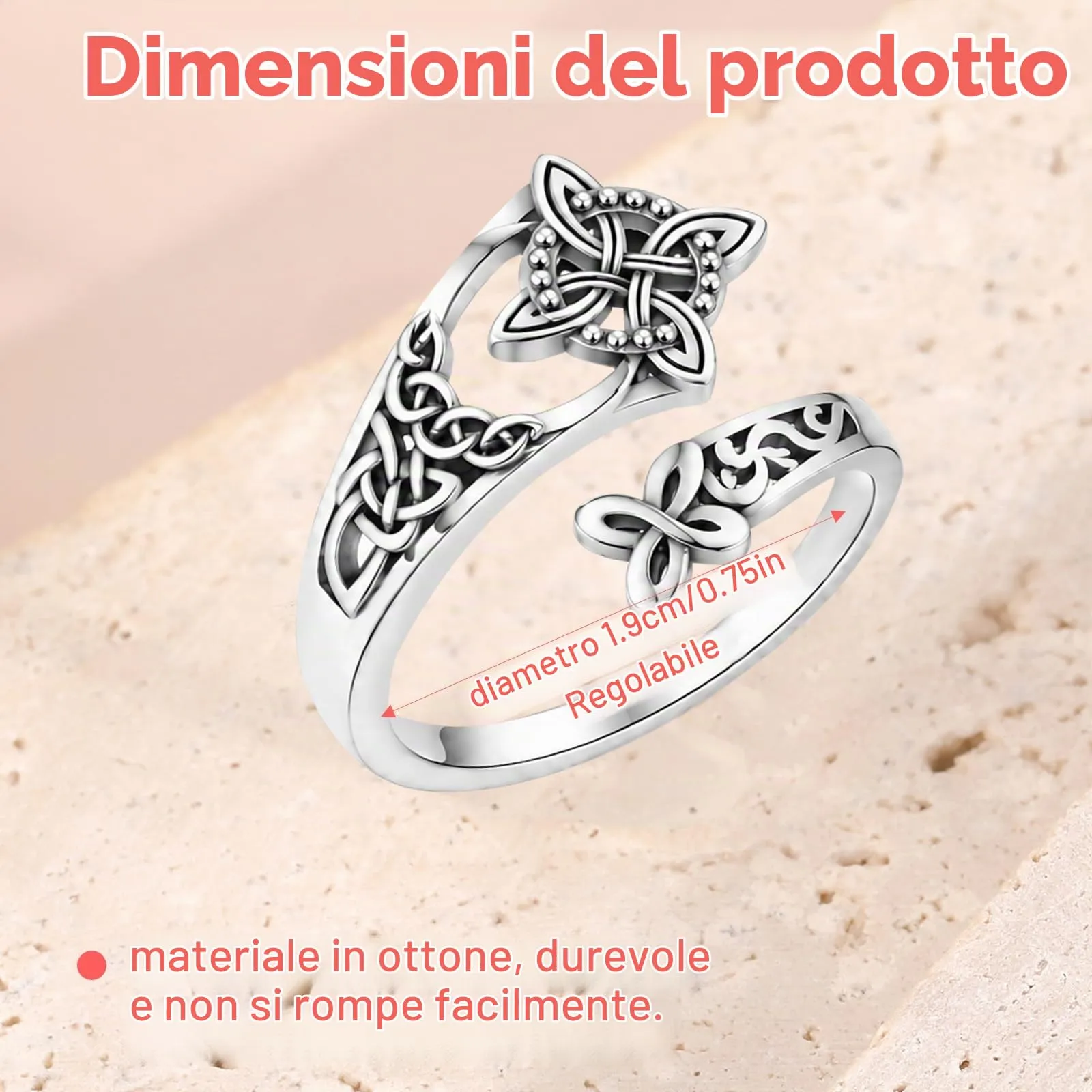 Mikovivi Anello con Nodo Celtico Delle Streghe per Donna, Anello Regolabile in Ottone di Alta Qualità con Nodo Celtico Delle Streghe Gioiello Vintage Aperto per l'Uso Quotidiano - immagine 2