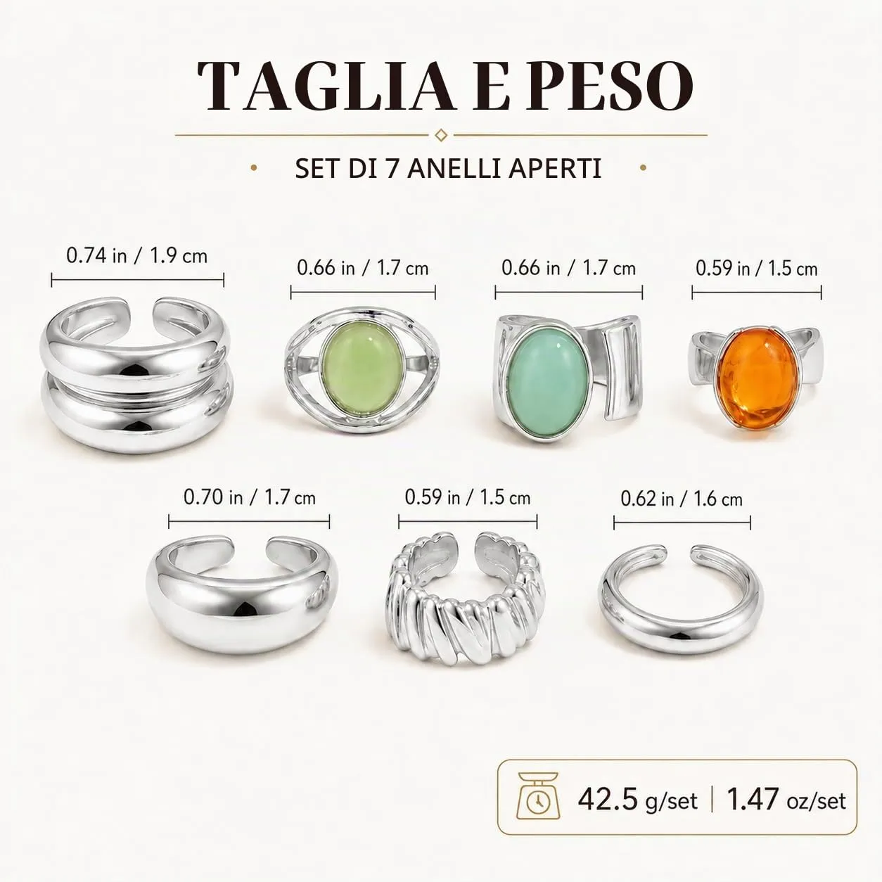 XFSRG 7 Pezzi Anelli Donna Set Design Irregolare Vintage Donna Boho - immagine 2