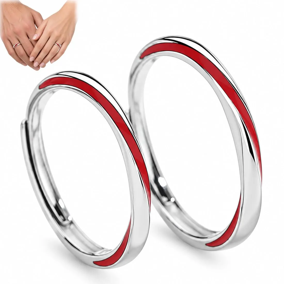 DUSPAK Anello Filo Rosso Set, Anelli Coppia in Metallo, Anello Regolabile per Lui e Lei, Design Möbius - immagine 1
