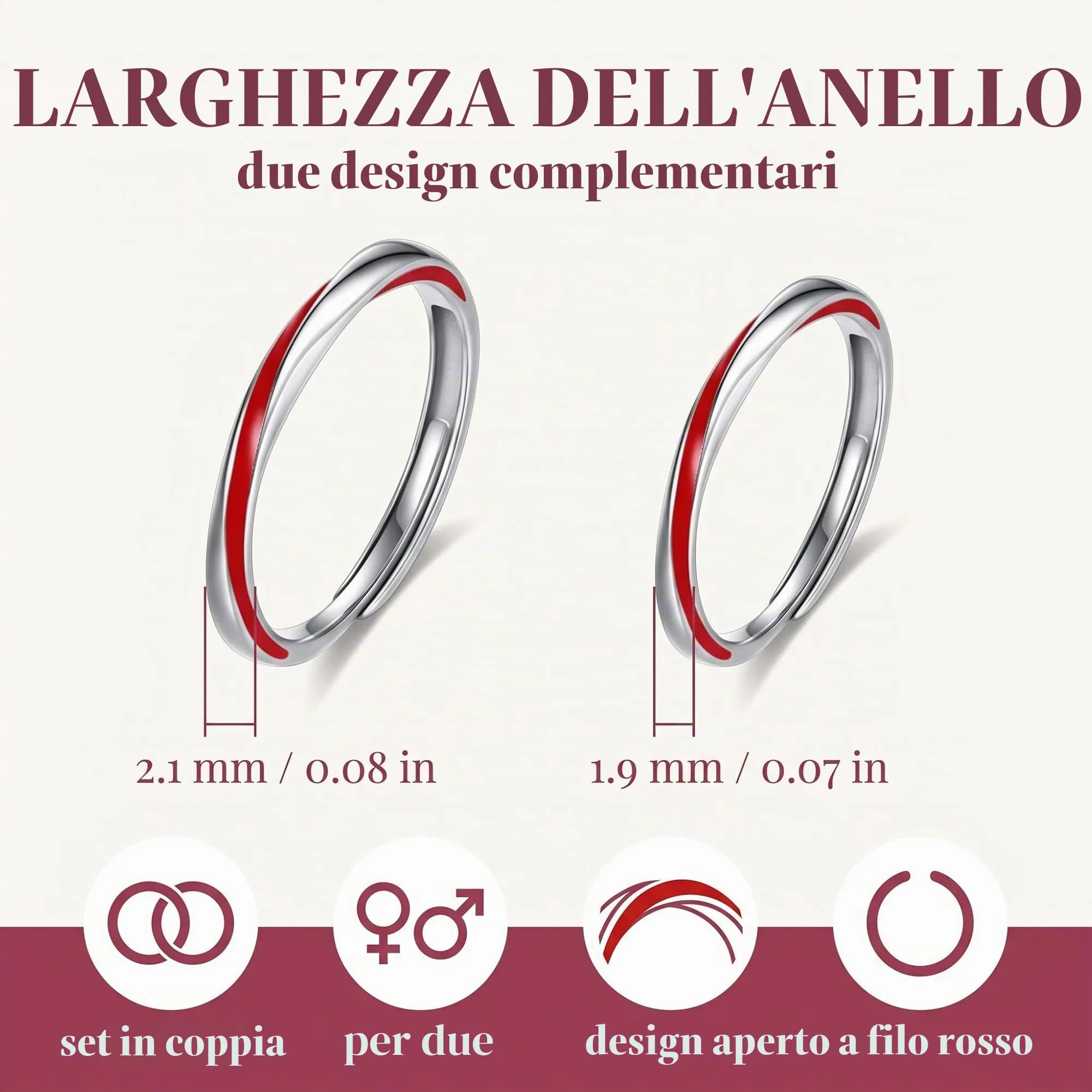 DUSPAK Anello Filo Rosso Set, Anelli Coppia in Metallo, Anello Regolabile per Lui e Lei, Design Möbius - immagine 2